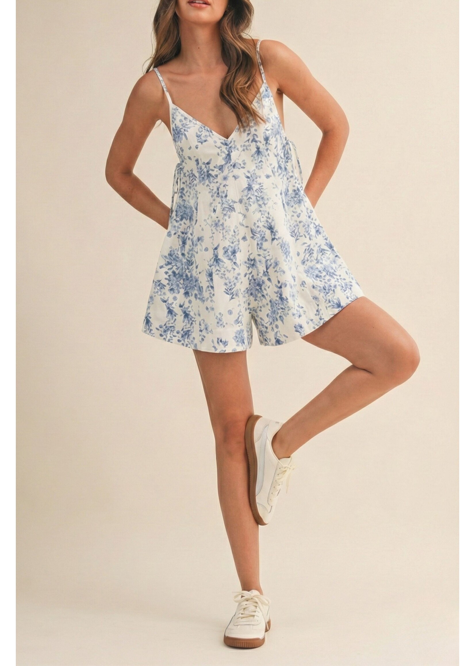 Klesis Floral Stretch Cotton Twill Sleeveless Flare Romper - IR2359-B