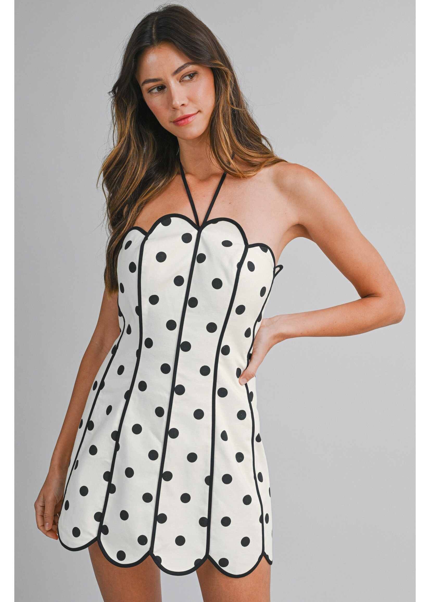 Mable Polka Dot Halter Scallop Mini Dress - MD6171A