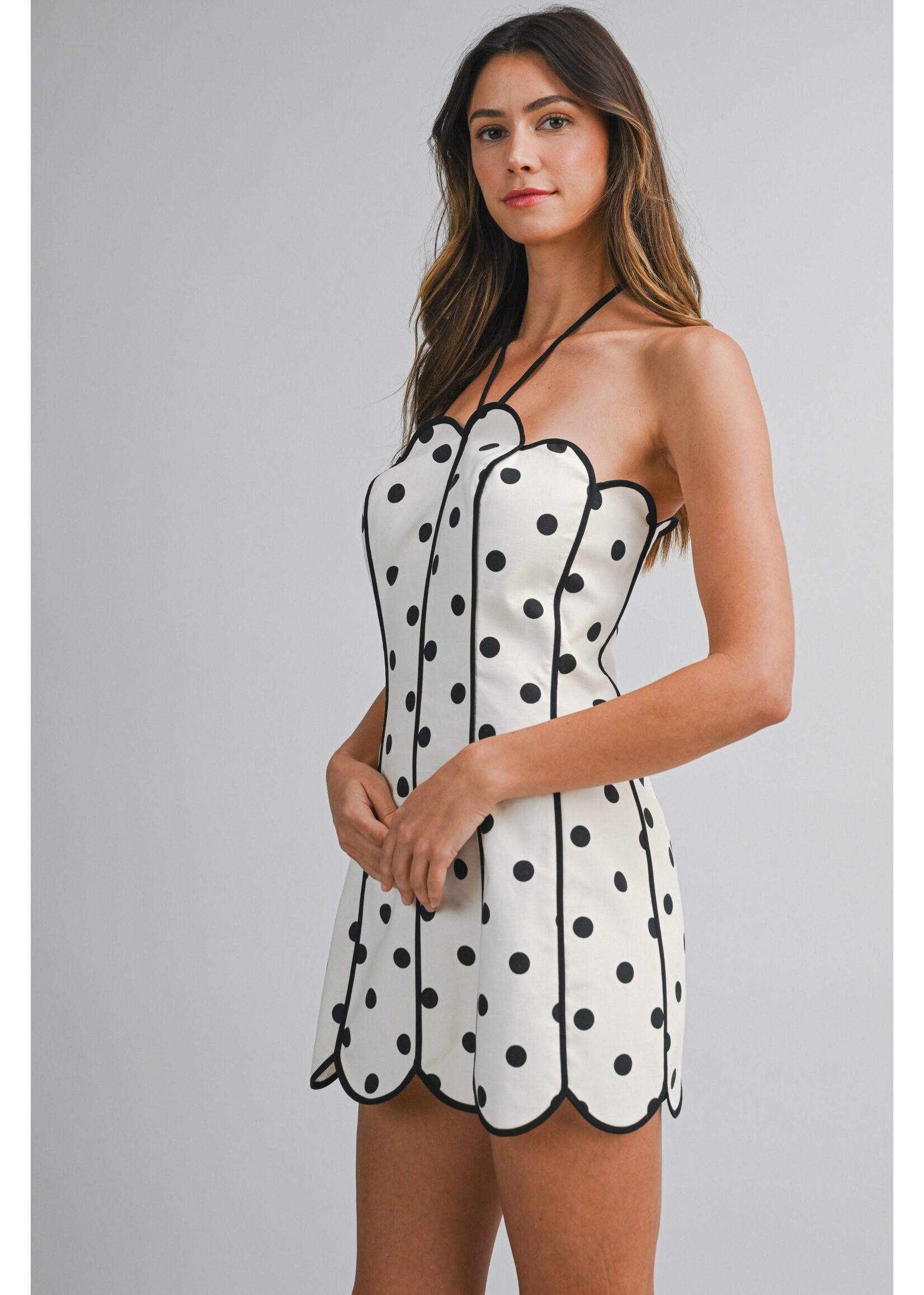 Mable Polka Dot Halter Scallop Mini Dress - MD6171A