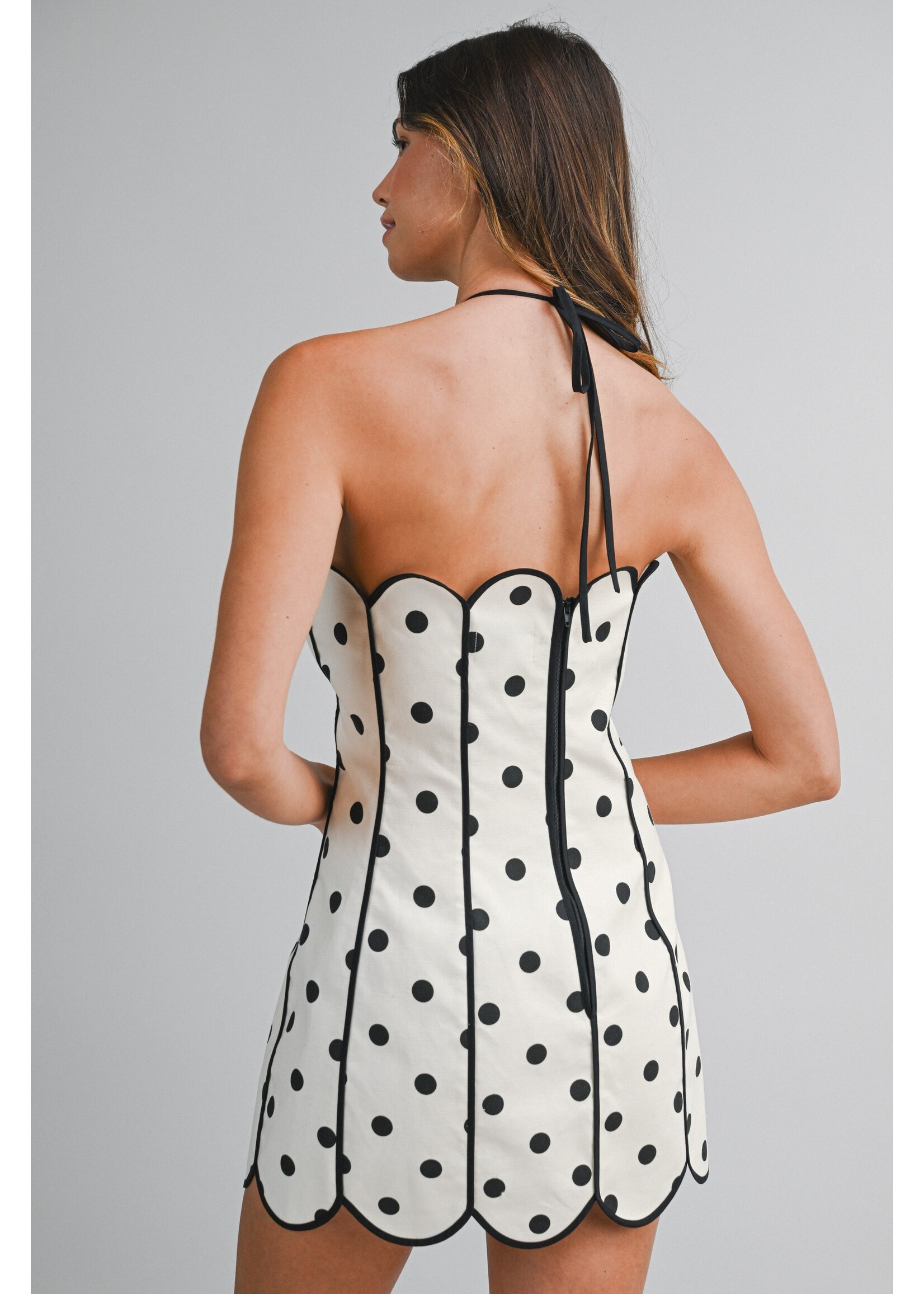 Mable Polka Dot Halter Scallop Mini Dress - MD6171A