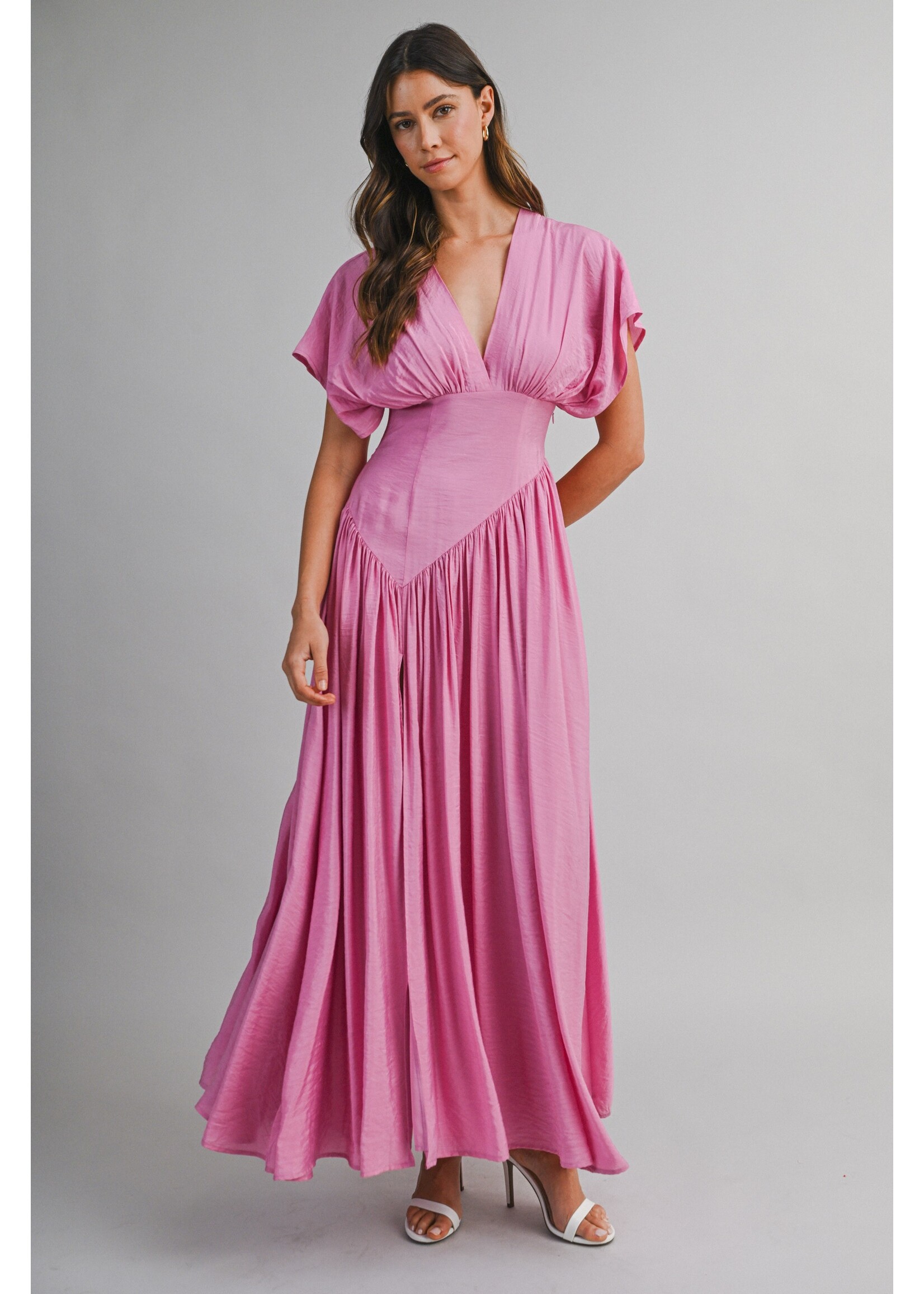 Mable Plunge Asymmetrical Puff Sleeve Maxi Dress -  MD6682