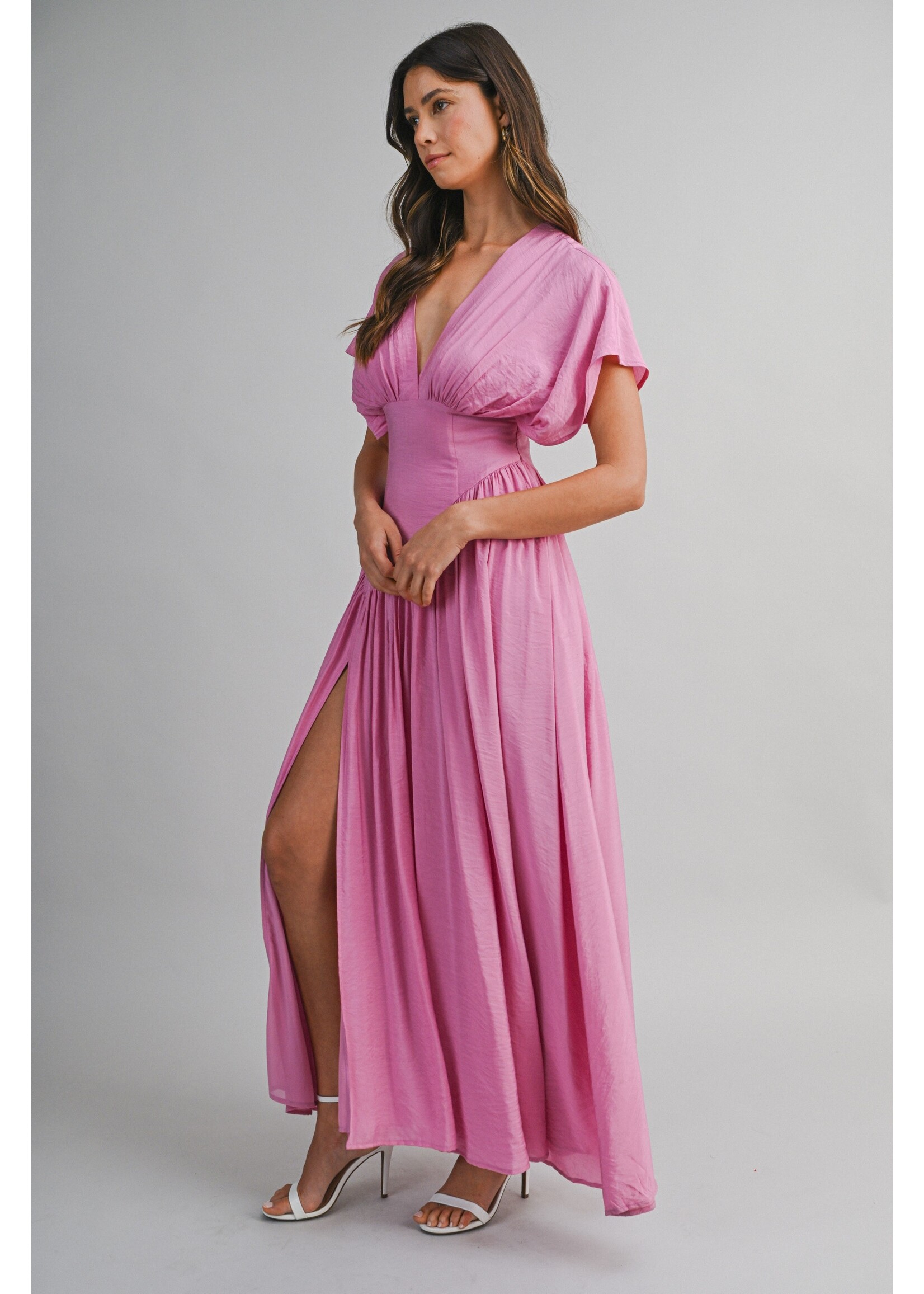 Mable Plunge Asymmetrical Puff Sleeve Maxi Dress -  MD6682