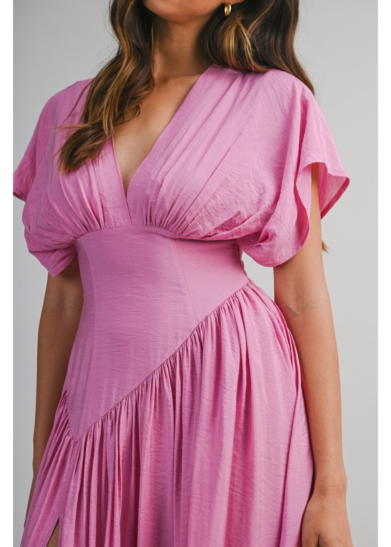 Mable Plunge Asymmetrical Puff Sleeve Maxi Dress -  MD6682