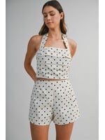Luvee Polkadot Linen Pleat Detail Halter Top and Shorts Set - LST7061