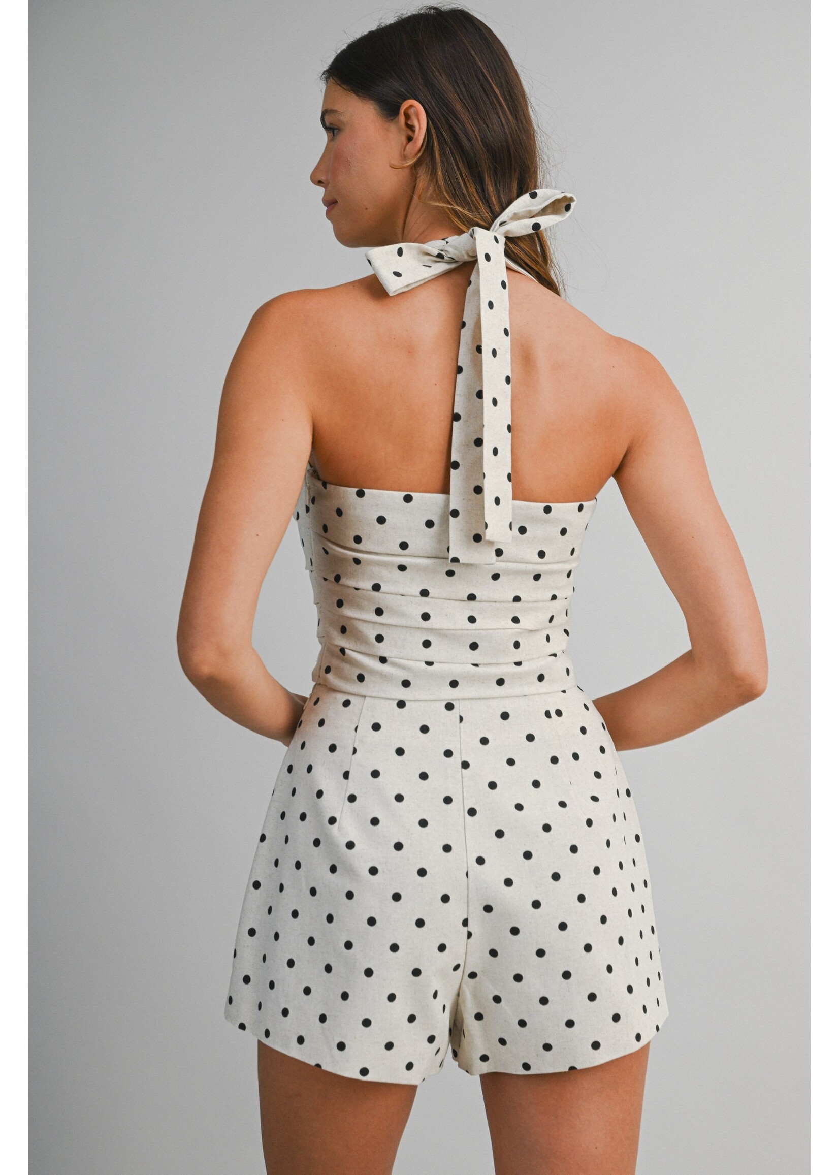 Luvee Polkadot Linen Pleat Detail Halter Top and Shorts Set - LST7061