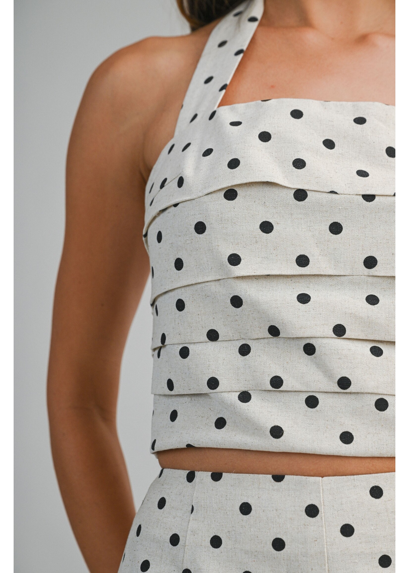 Luvee Polkadot Linen Pleat Detail Halter Top and Shorts Set - LST7061