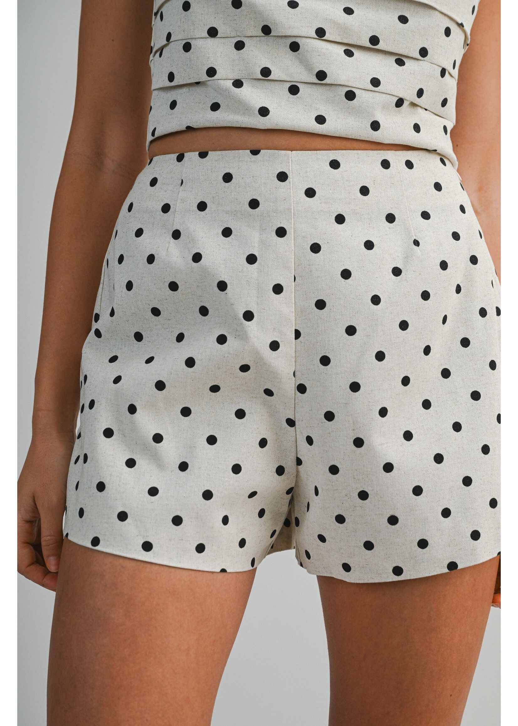 Luvee Polkadot Linen Pleat Detail Halter Top and Shorts Set - LST7061