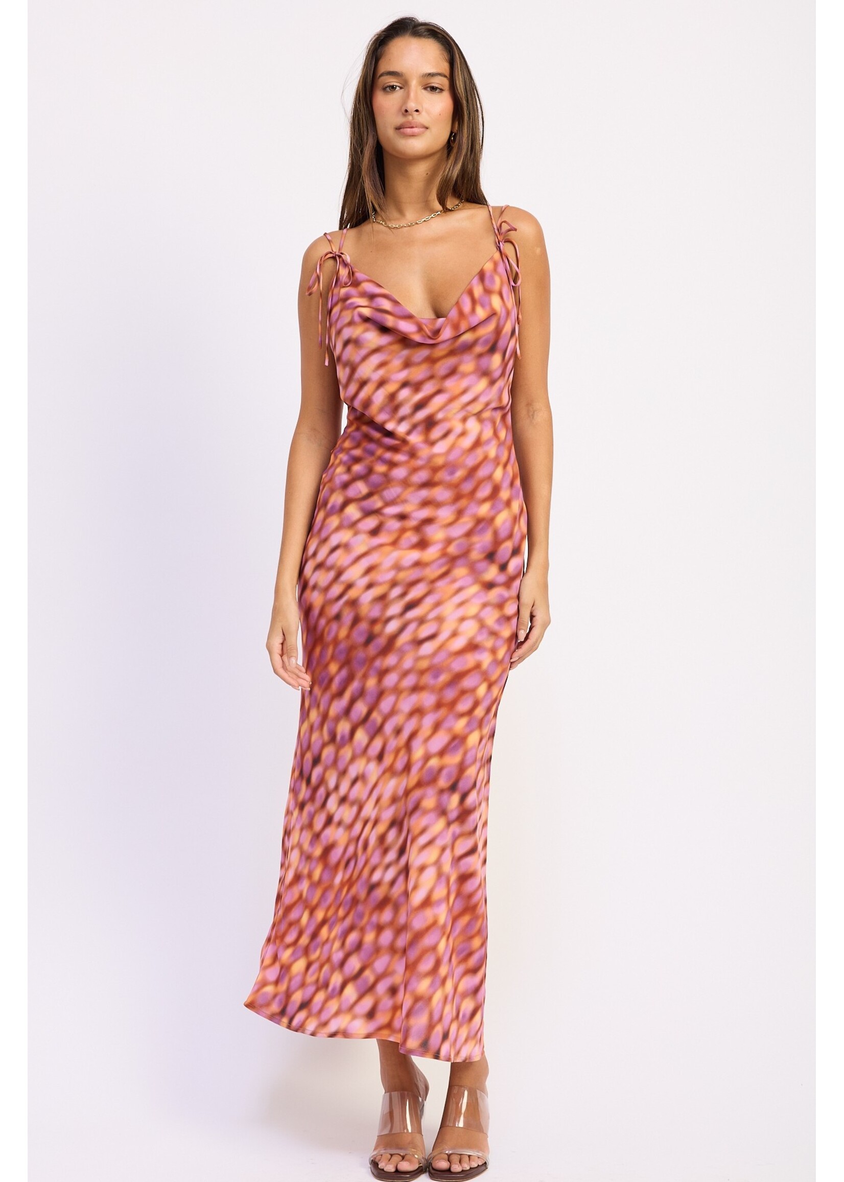 Emory Park Cowl Neck Maxi Satin Dress - IPA3707D-1
