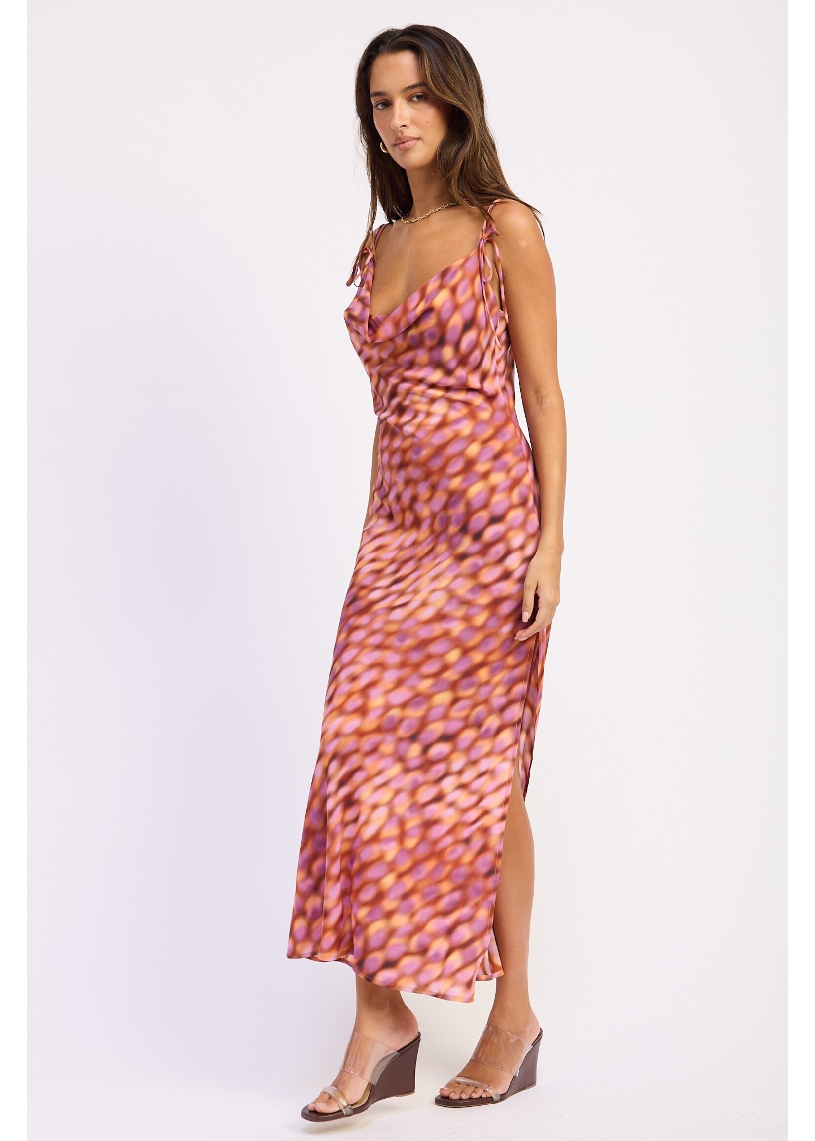 Emory Park Cowl Neck Maxi Satin Dress - IPA3707D-1