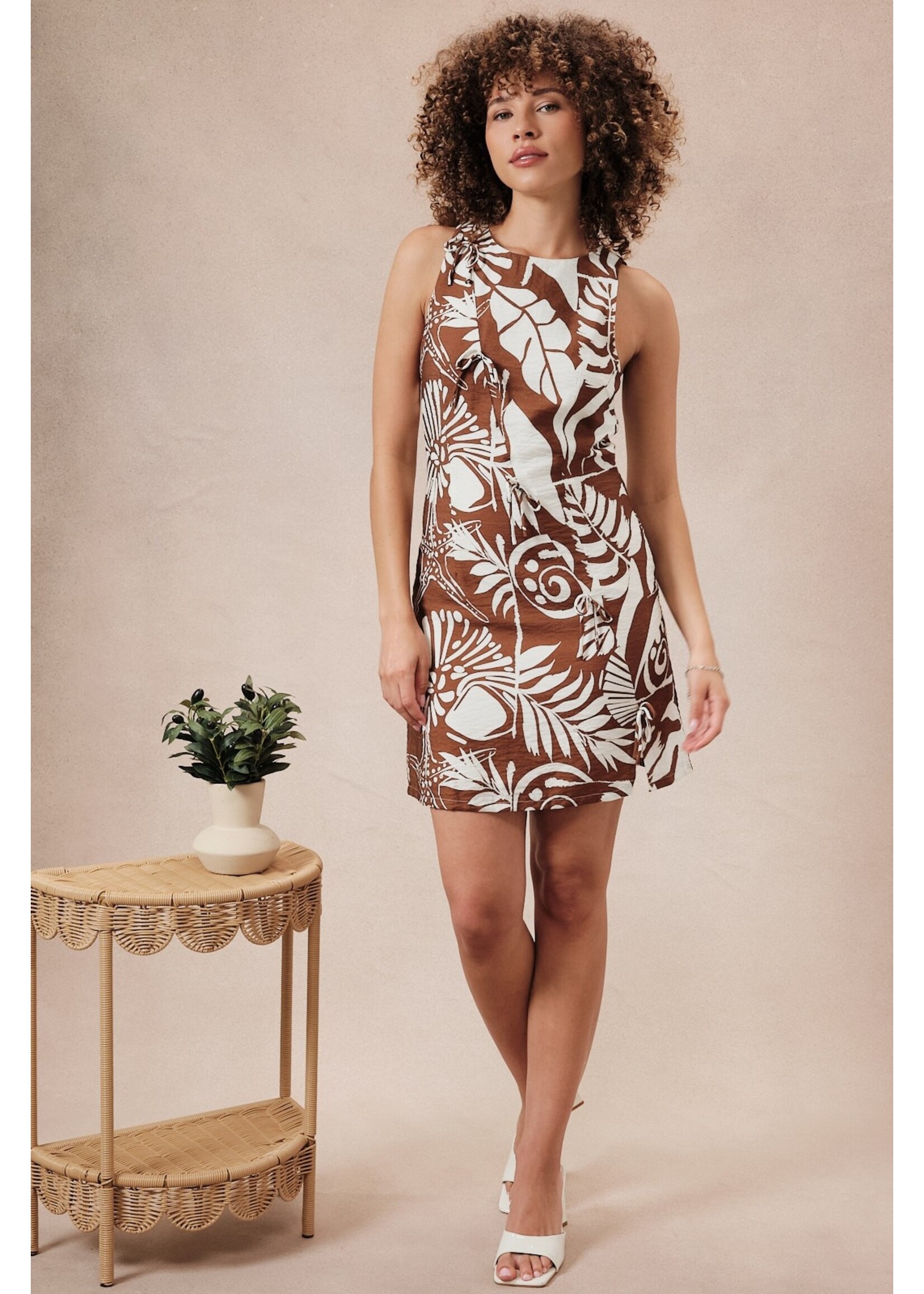 Sunday Edition Round Neck Sleeveless Front Ties Mini Dress - MD21223