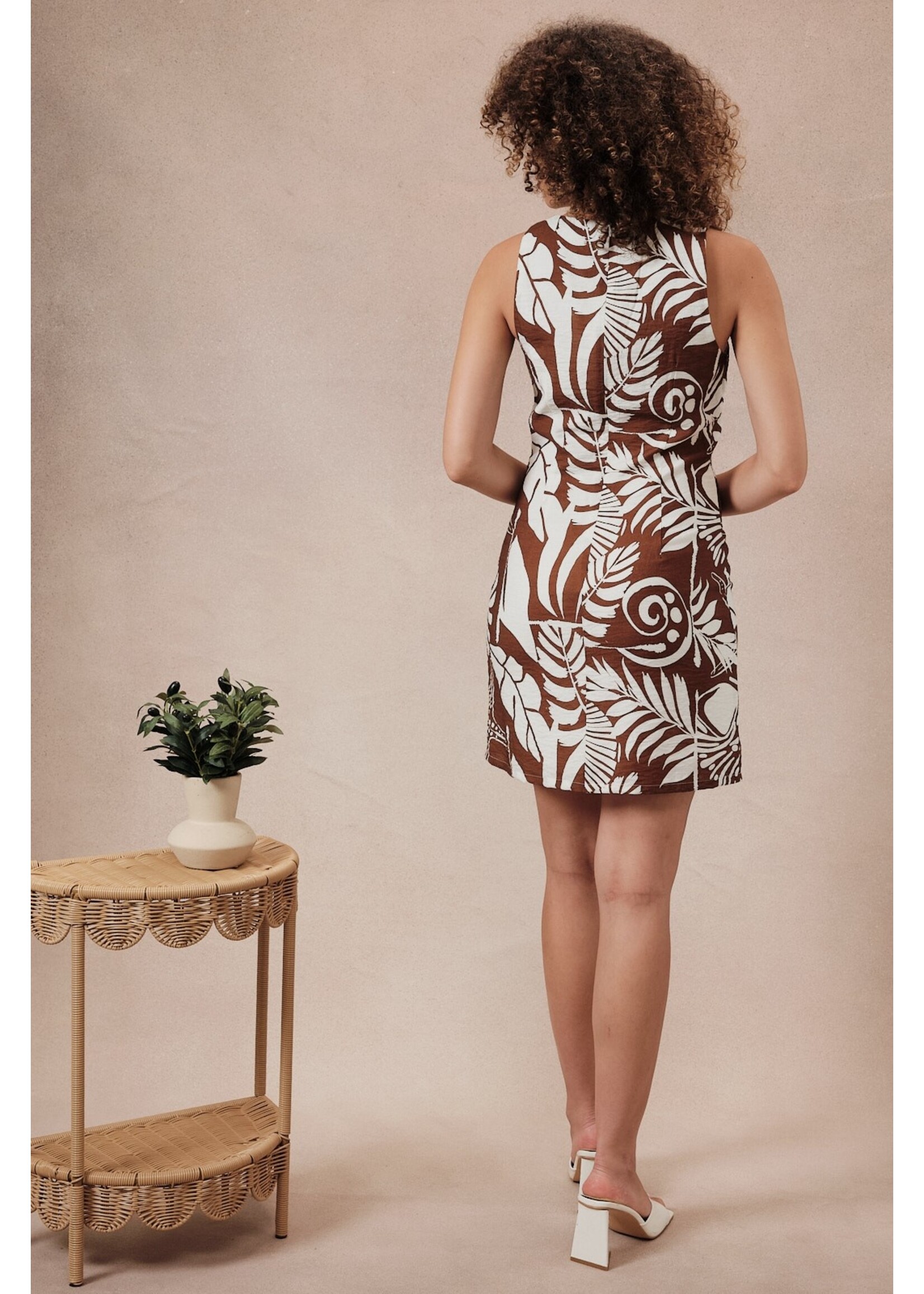 Sunday Edition Round Neck Sleeveless Front Ties Mini Dress - MD21223
