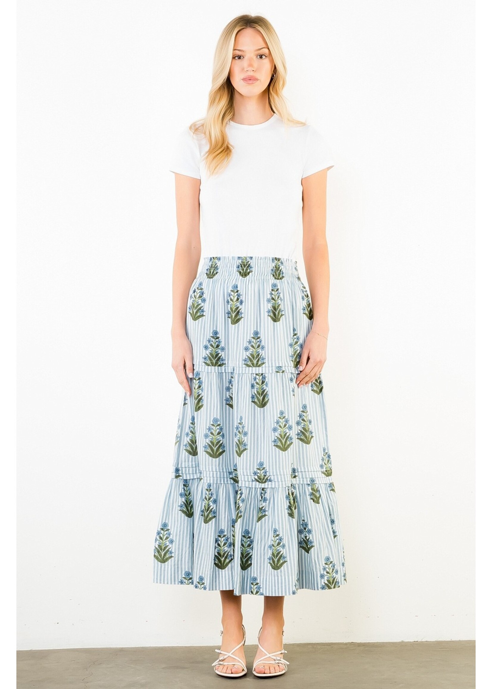 THML Long Striped Floral Pattern Skirt - SRT2081-1