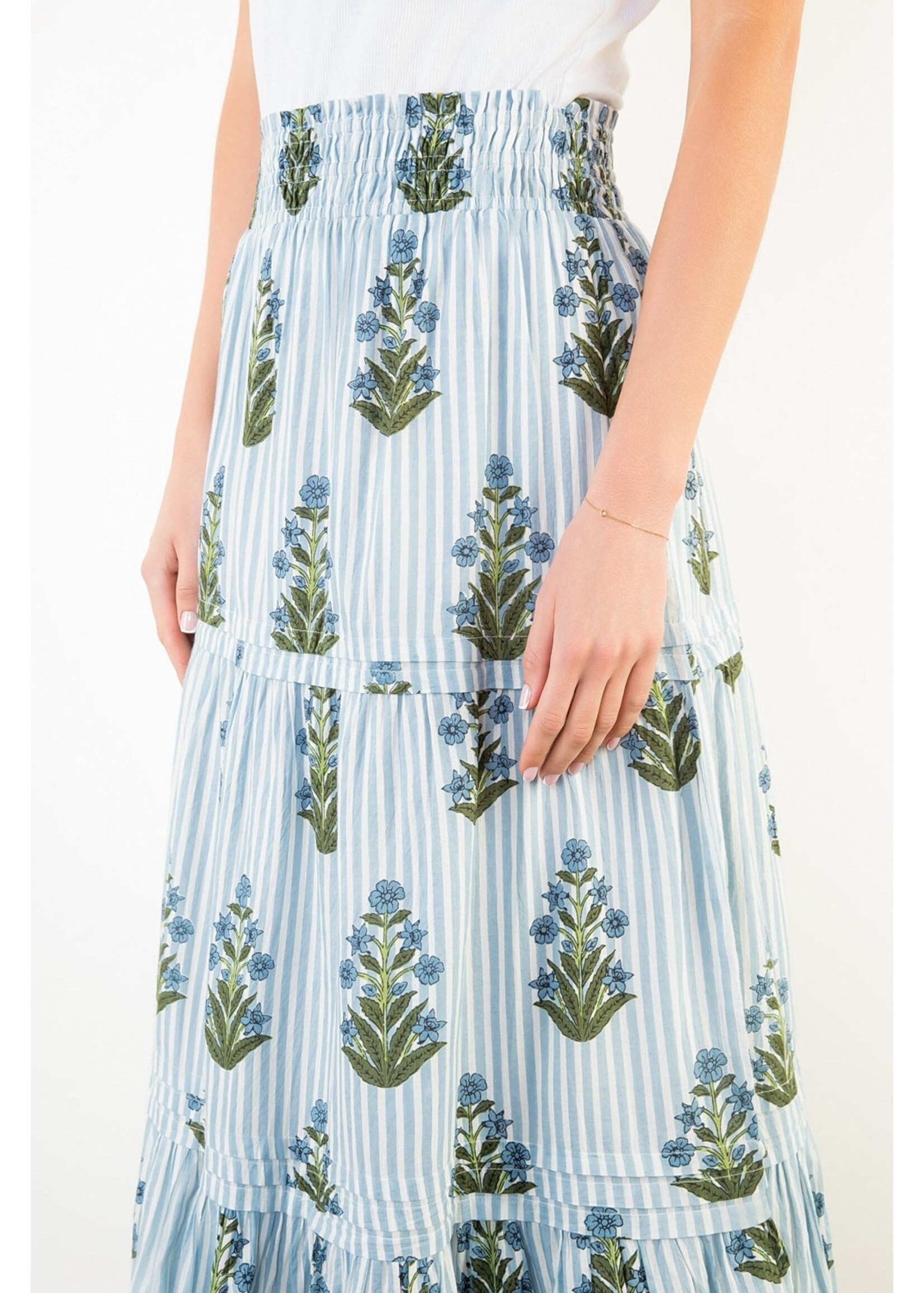 THML Long Striped Floral Pattern Skirt - SRT2081-1