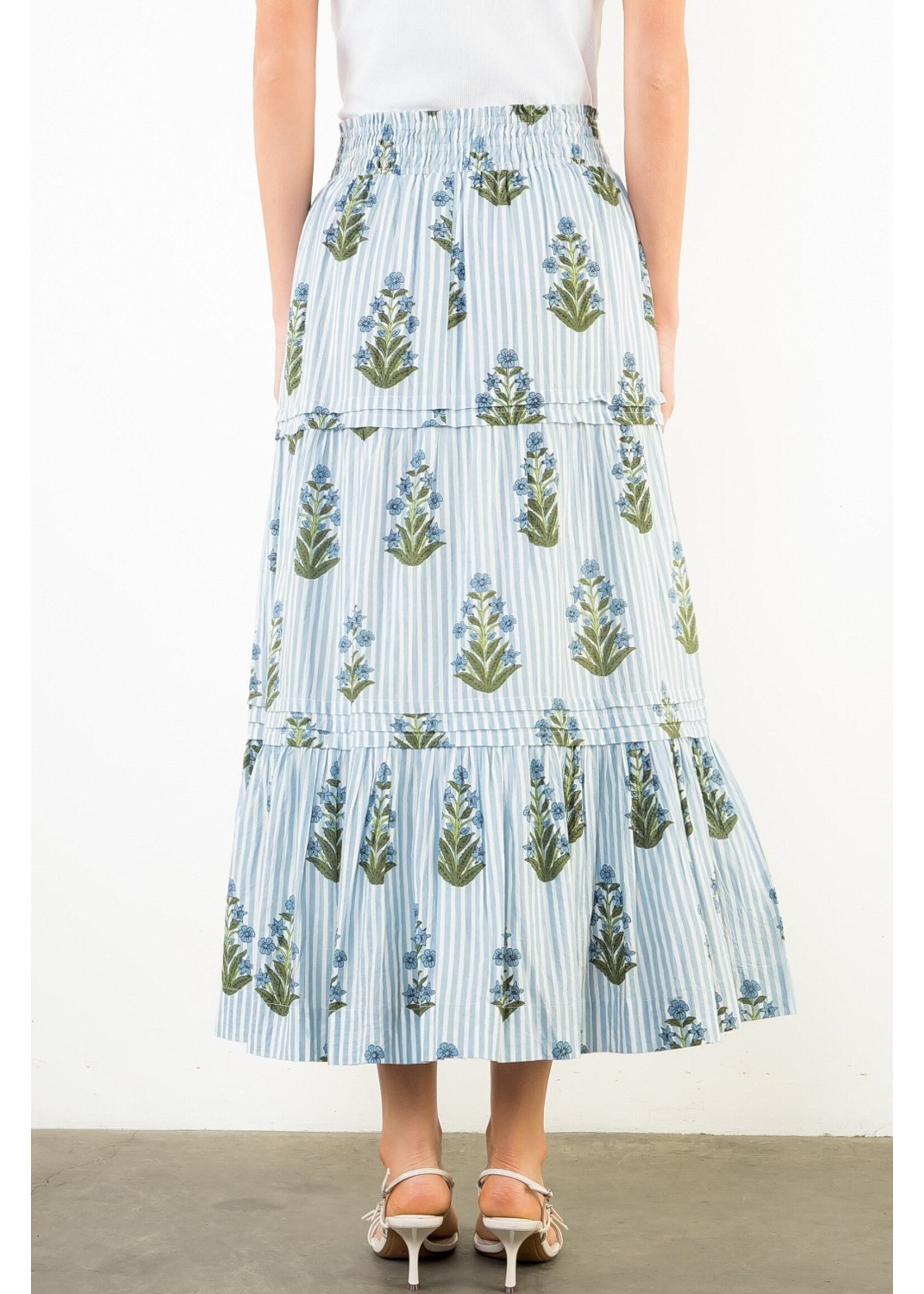 THML Long Striped Floral Pattern Skirt - SRT2081-1