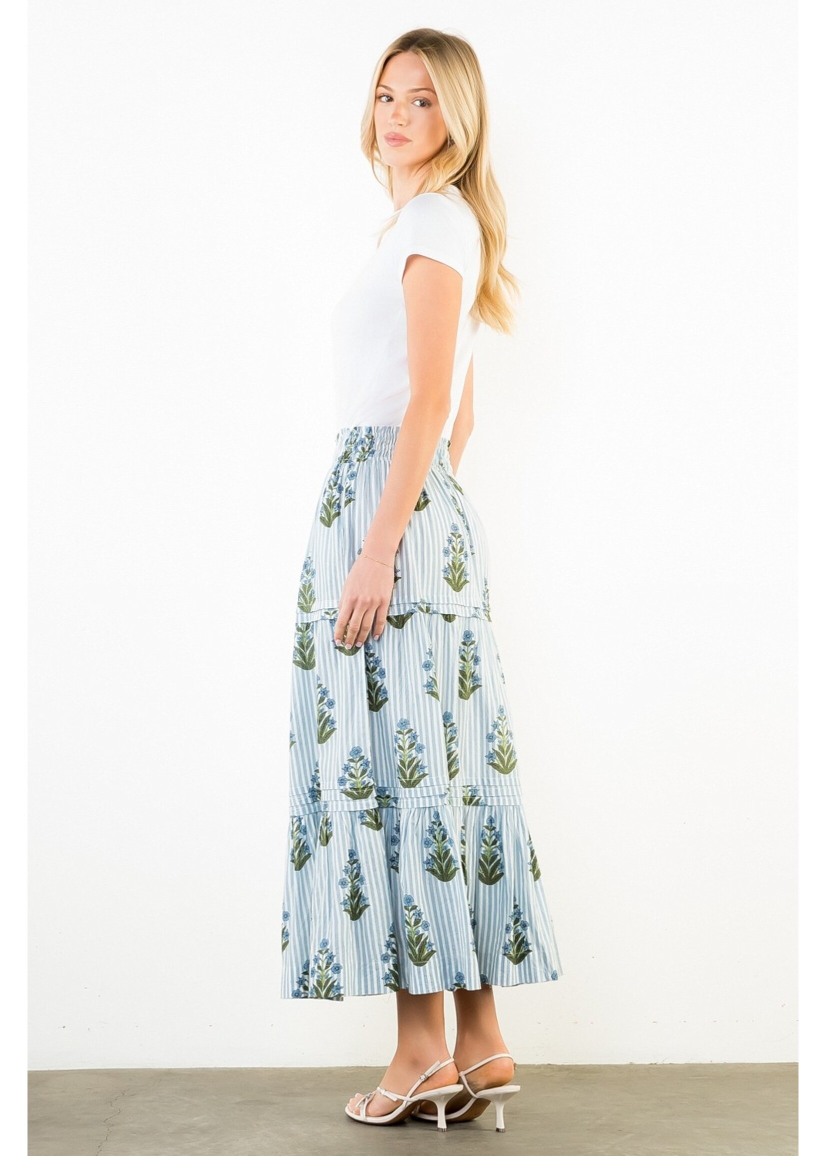 THML Long Striped Floral Pattern Skirt - SRT2081-1