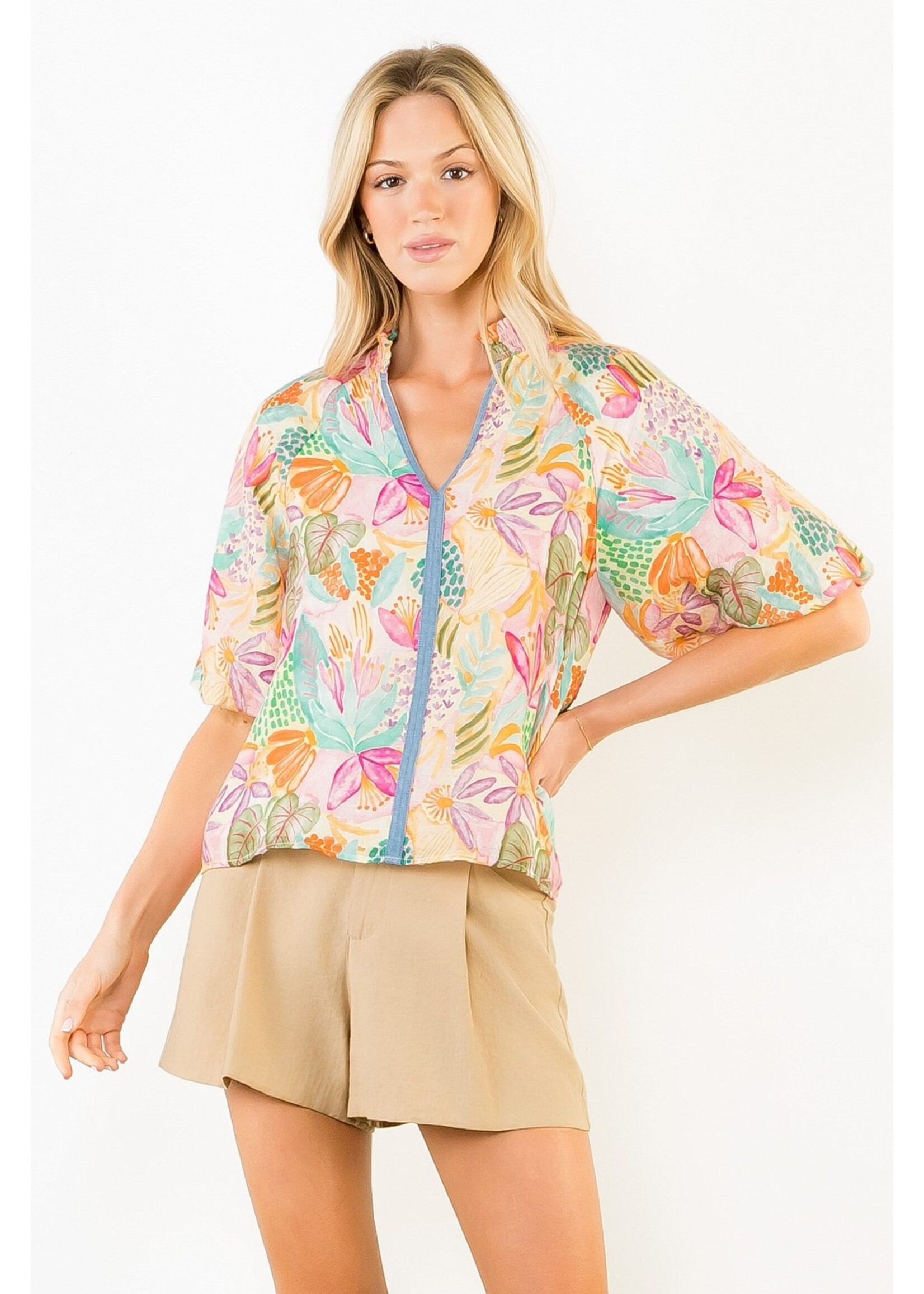 THML Floral Print Puff Sleeve Top - WCT3808