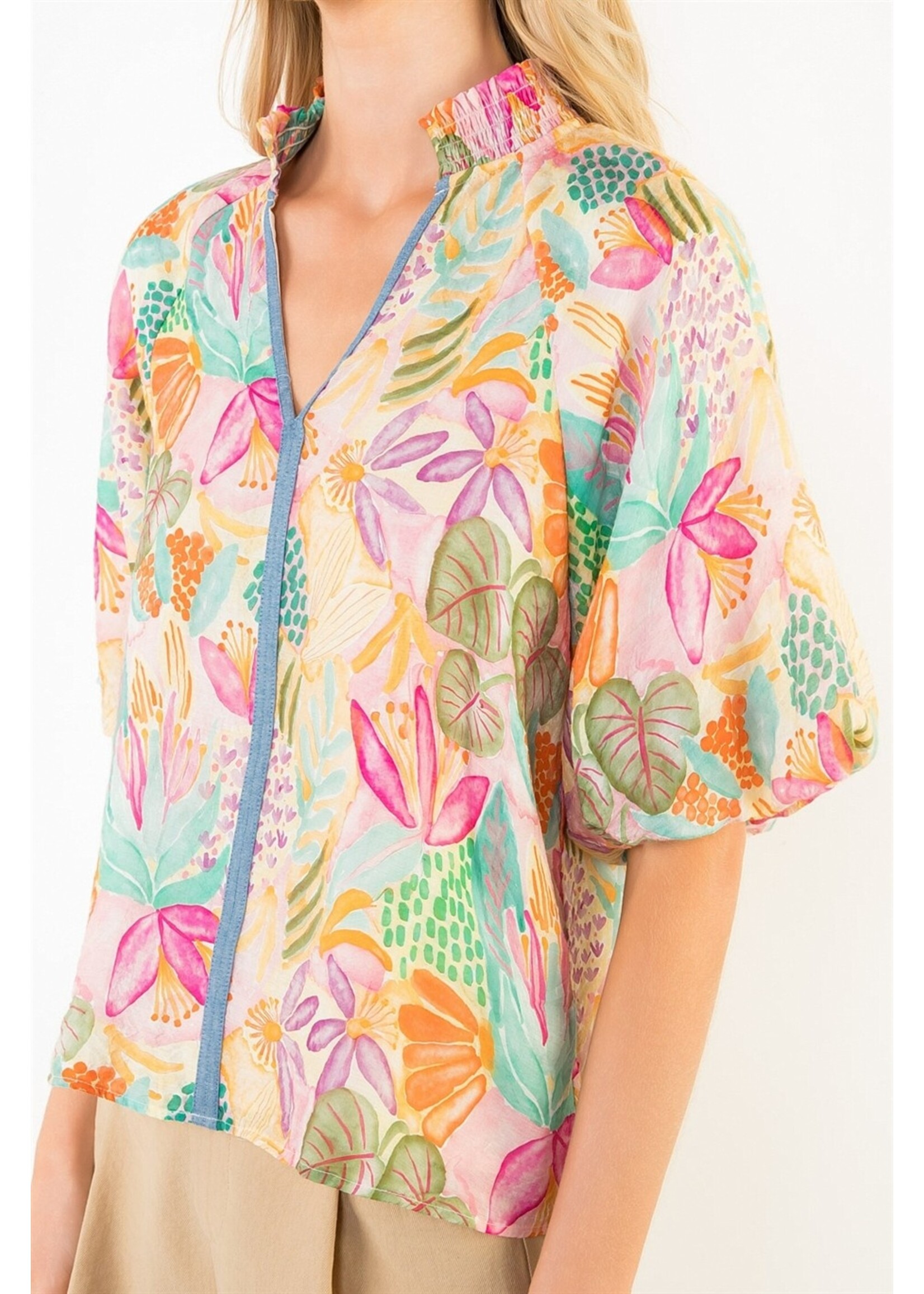 THML Floral Print Puff Sleeve Top - WCT3808