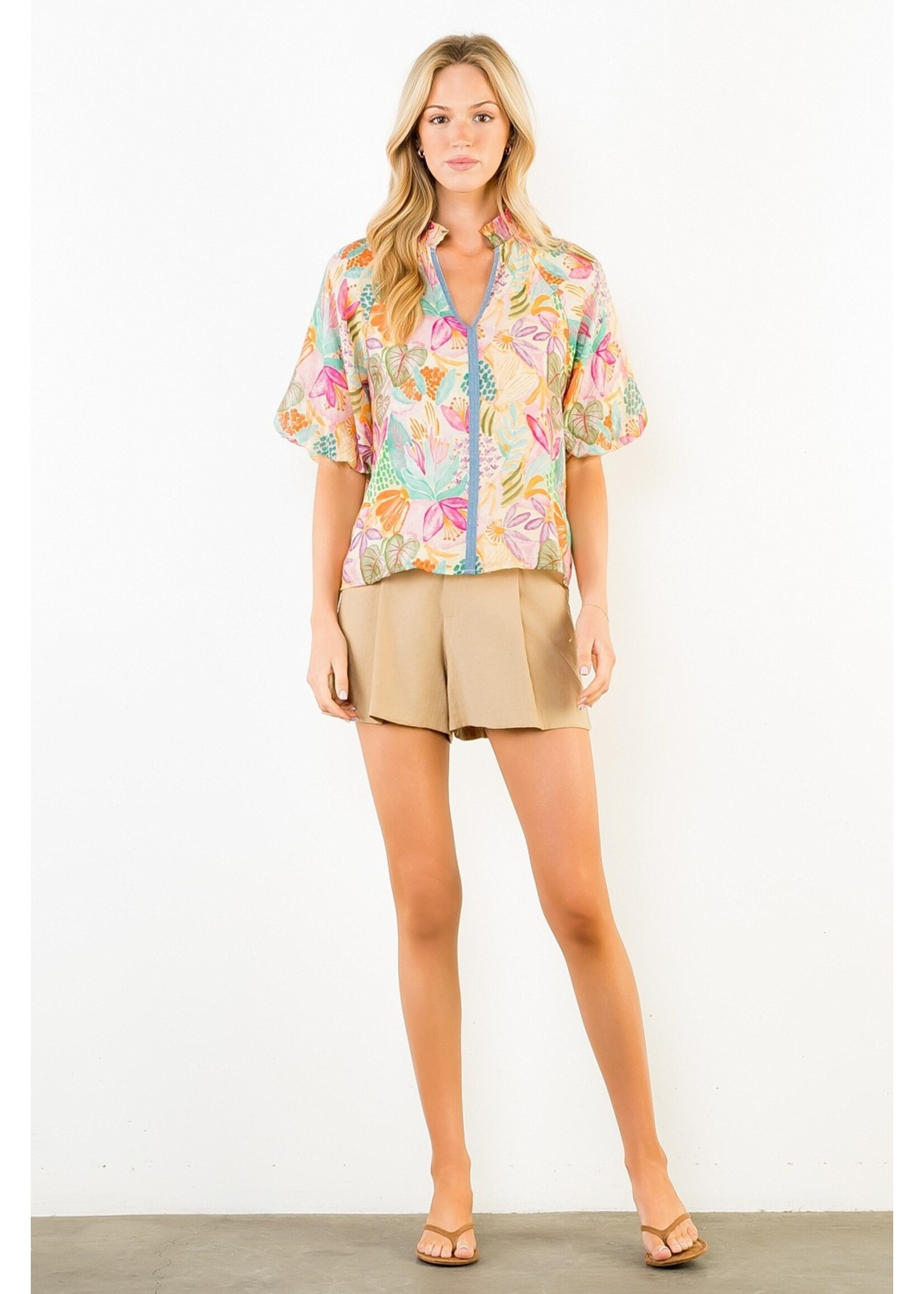 THML Floral Print Puff Sleeve Top - WCT3808