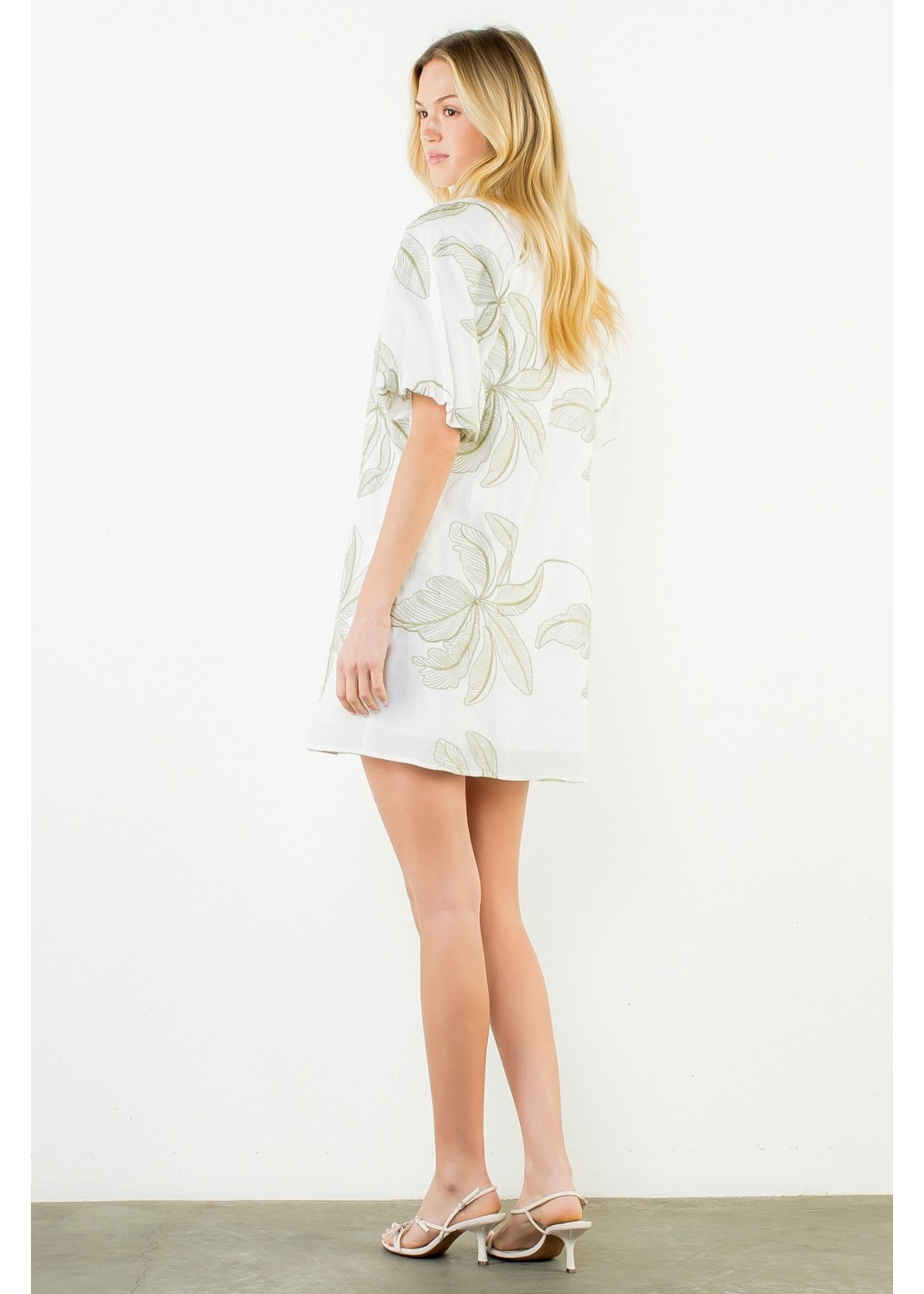 THML Puff Sleeve Embroidered Dress with Ruffled Collar - WCT3790