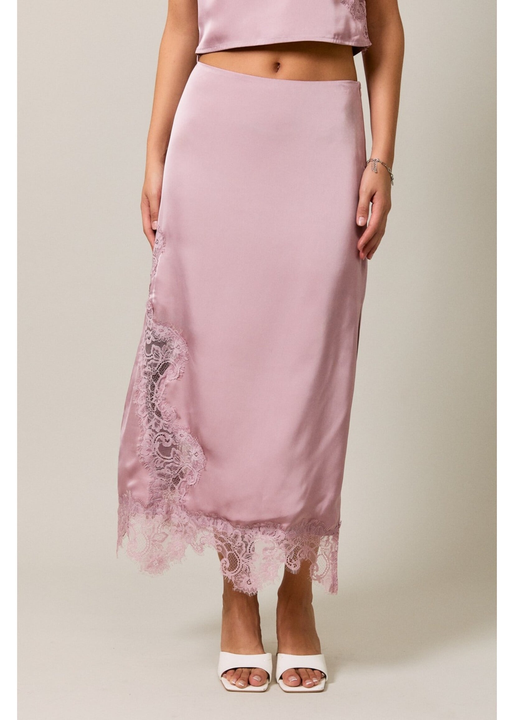 Le Lis Mid Waisted Lace Trim Detail Bias Midi Skirt - IS6610