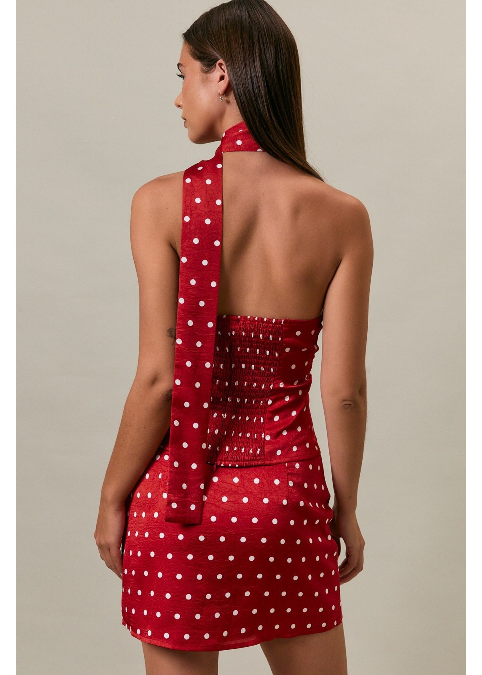 Le Lis Halter Neckline Polka Dot Top and Low Rise Skirt Set - PTS6614