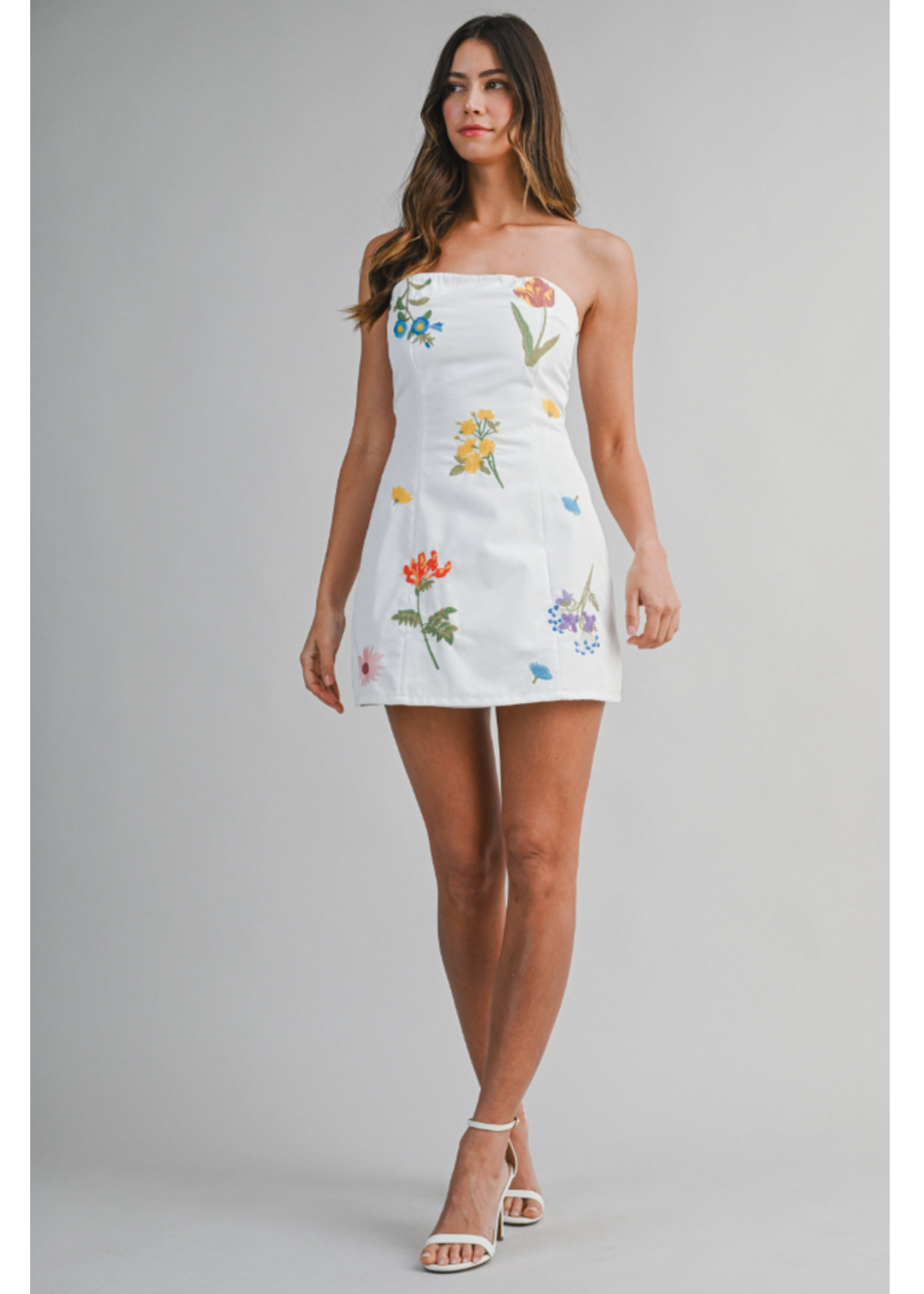 Mable Floral Embroidered Mini Tube Dress - MD6444