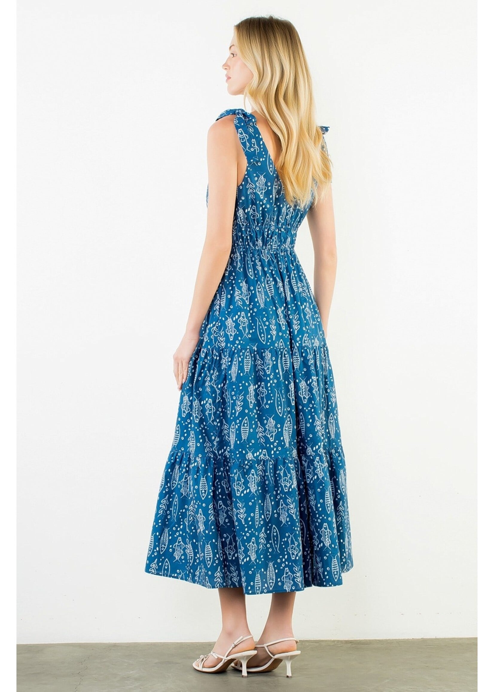THML Tie Strap Fish Print Midi Dress - THS1900-3