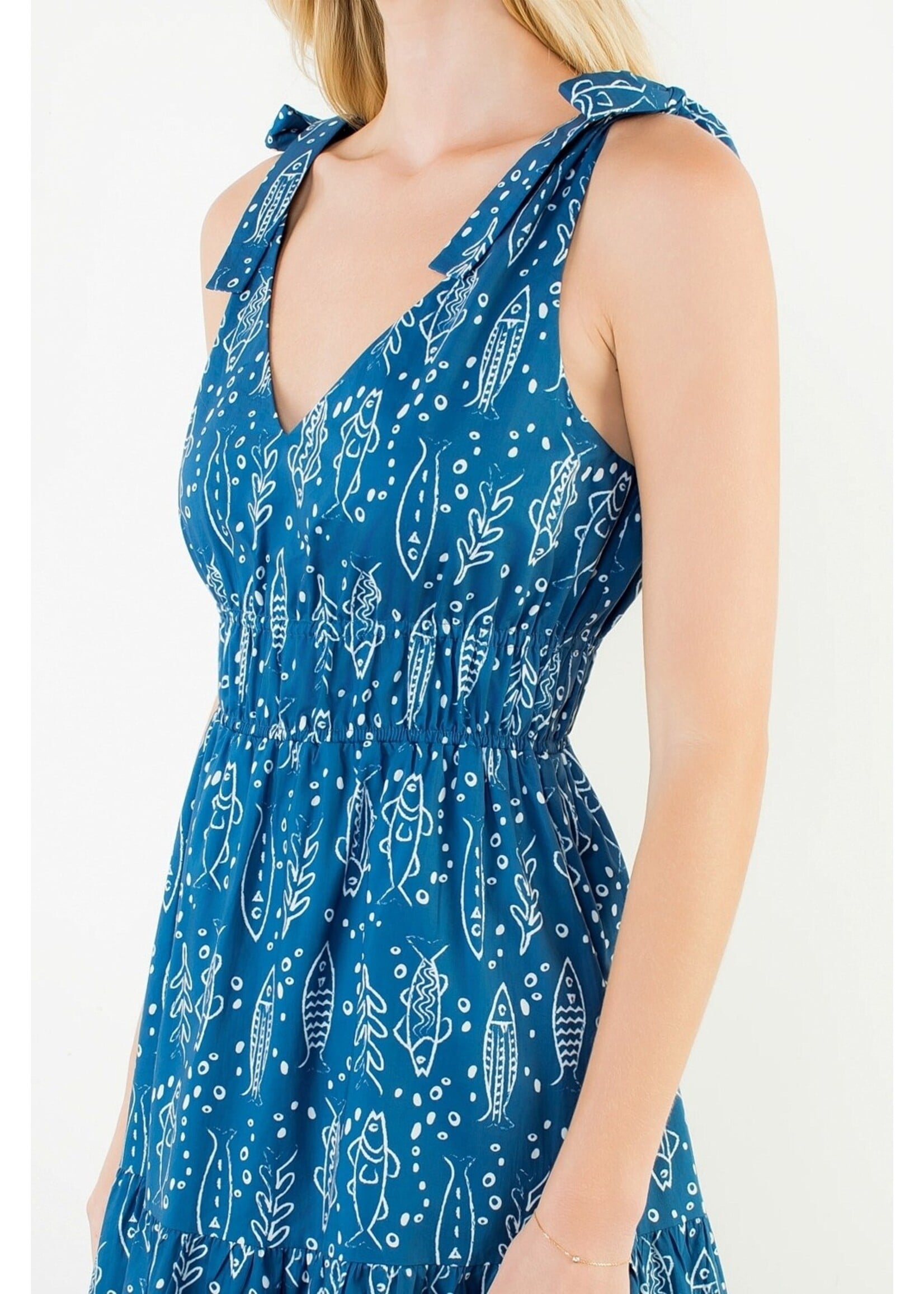 THML Tie Strap Fish Print Midi Dress - THS1900-3