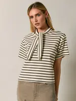 Sunday Edition Round Neck Striped Top with Faux Scarf Collar - JT8230