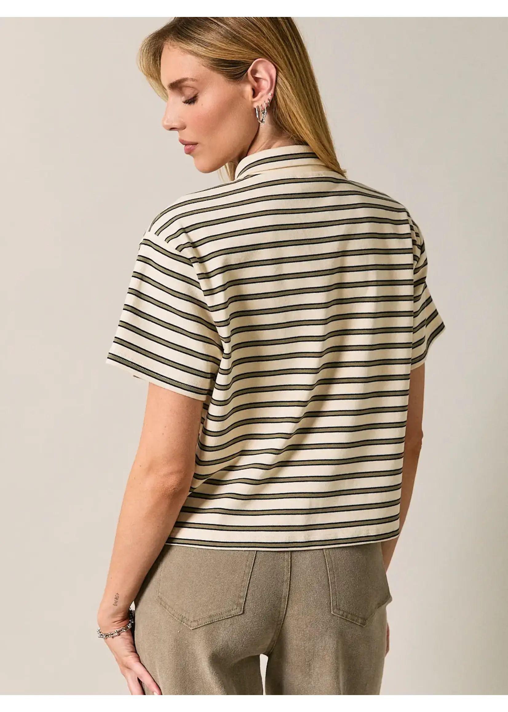 Sunday Edition Round Neck Striped Top with Faux Scarf Collar - JT8230