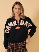 Sunday Edition Collared Long Sleeve "Game Day" Graphic Half Zip Up Sweatshirt - OT1057
