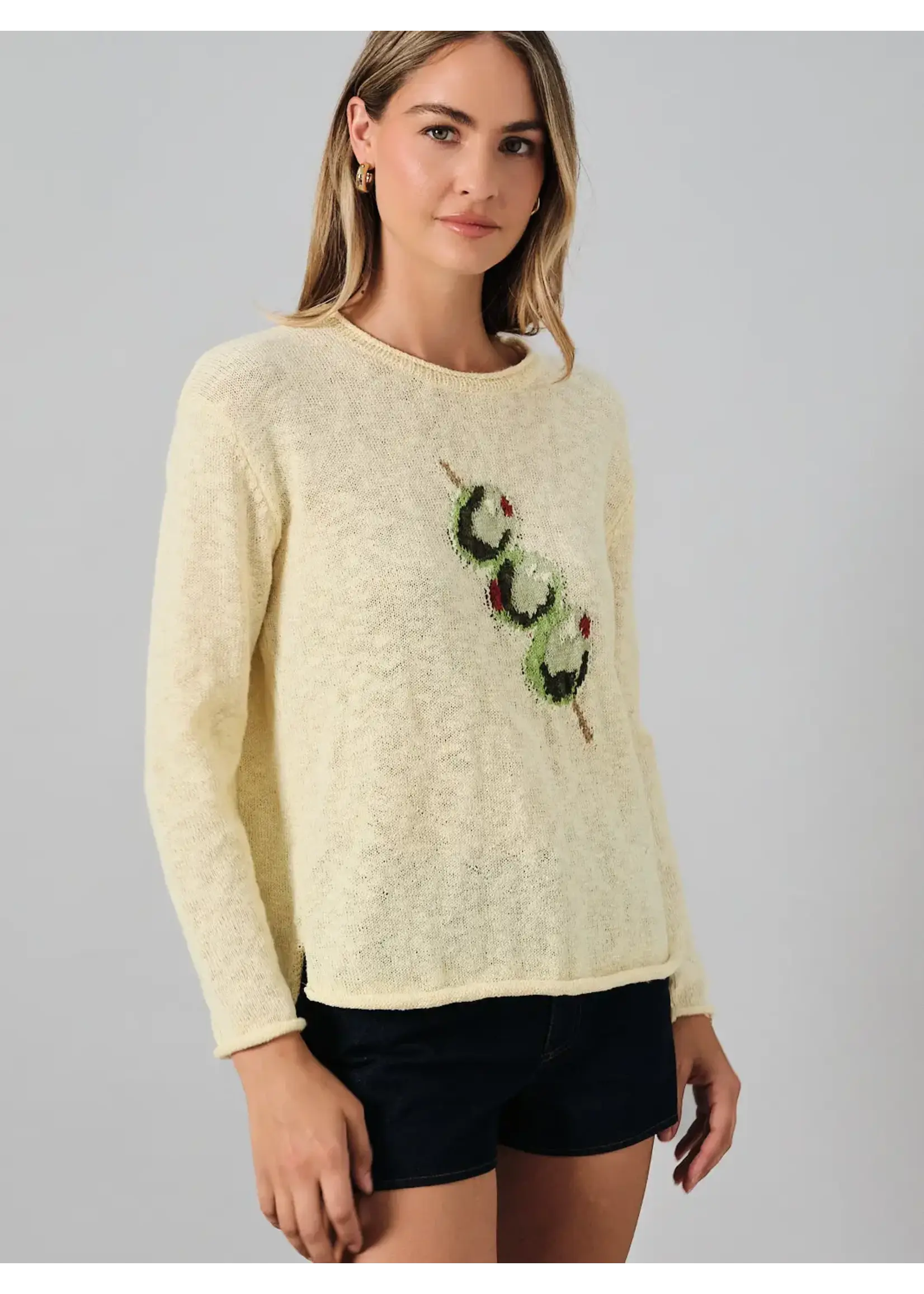 Sunday Edition Round Neck Long Sleeve "Olive" Graphic Sweater - OWT1041