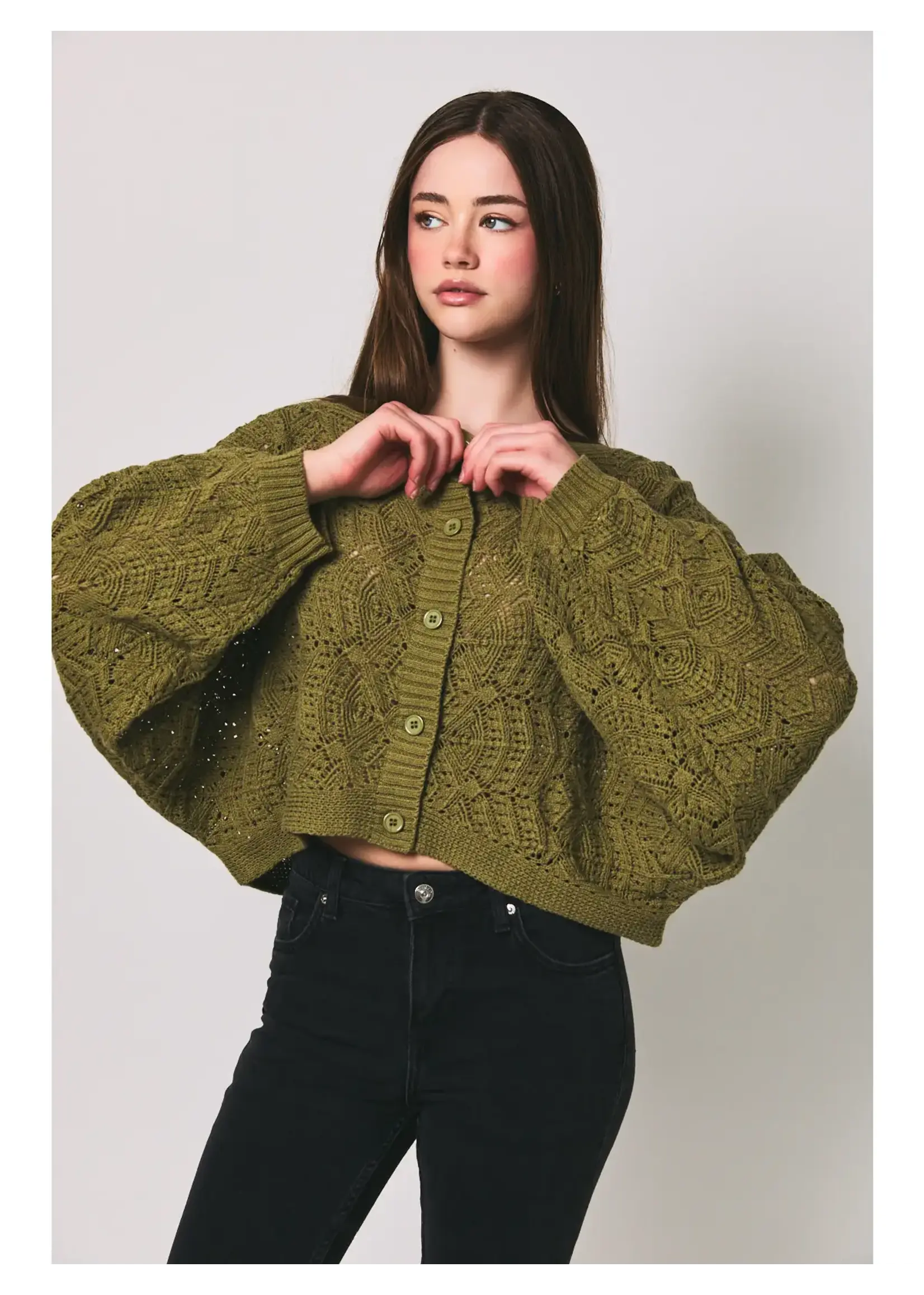 Le Lis Long Sleeve Crochet Cardigan - PWJ7082