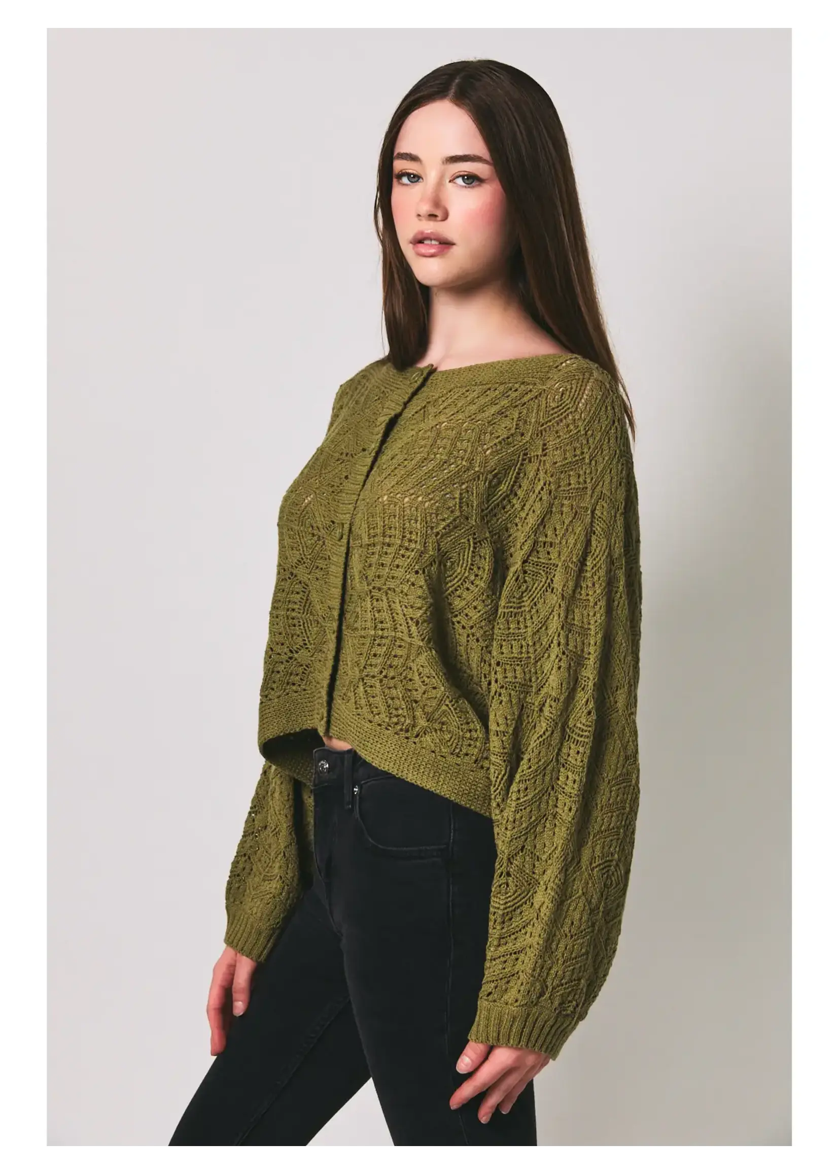 Le Lis Long Sleeve Crochet Cardigan - PWJ7082
