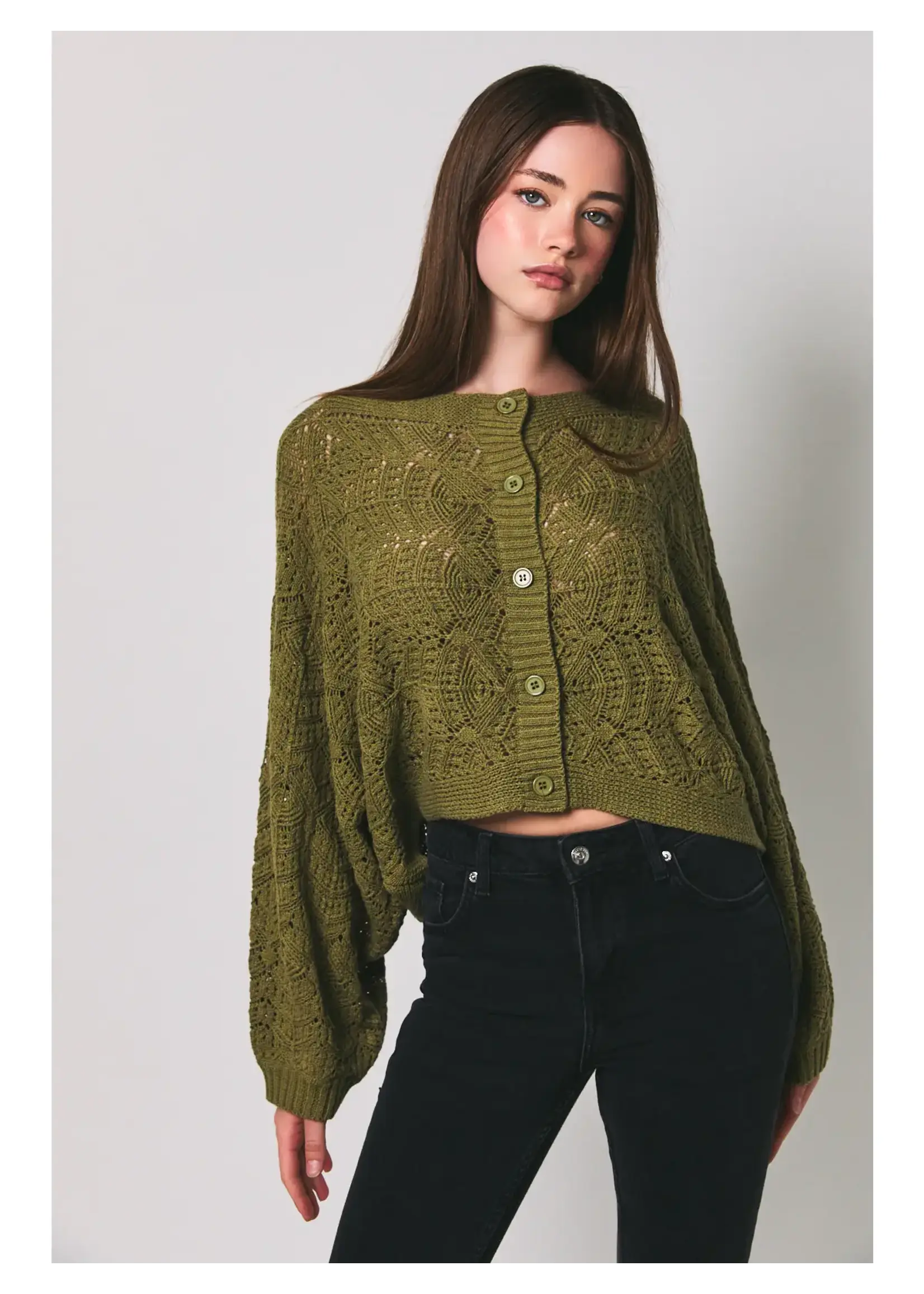 Le Lis Long Sleeve Crochet Cardigan - PWJ7082