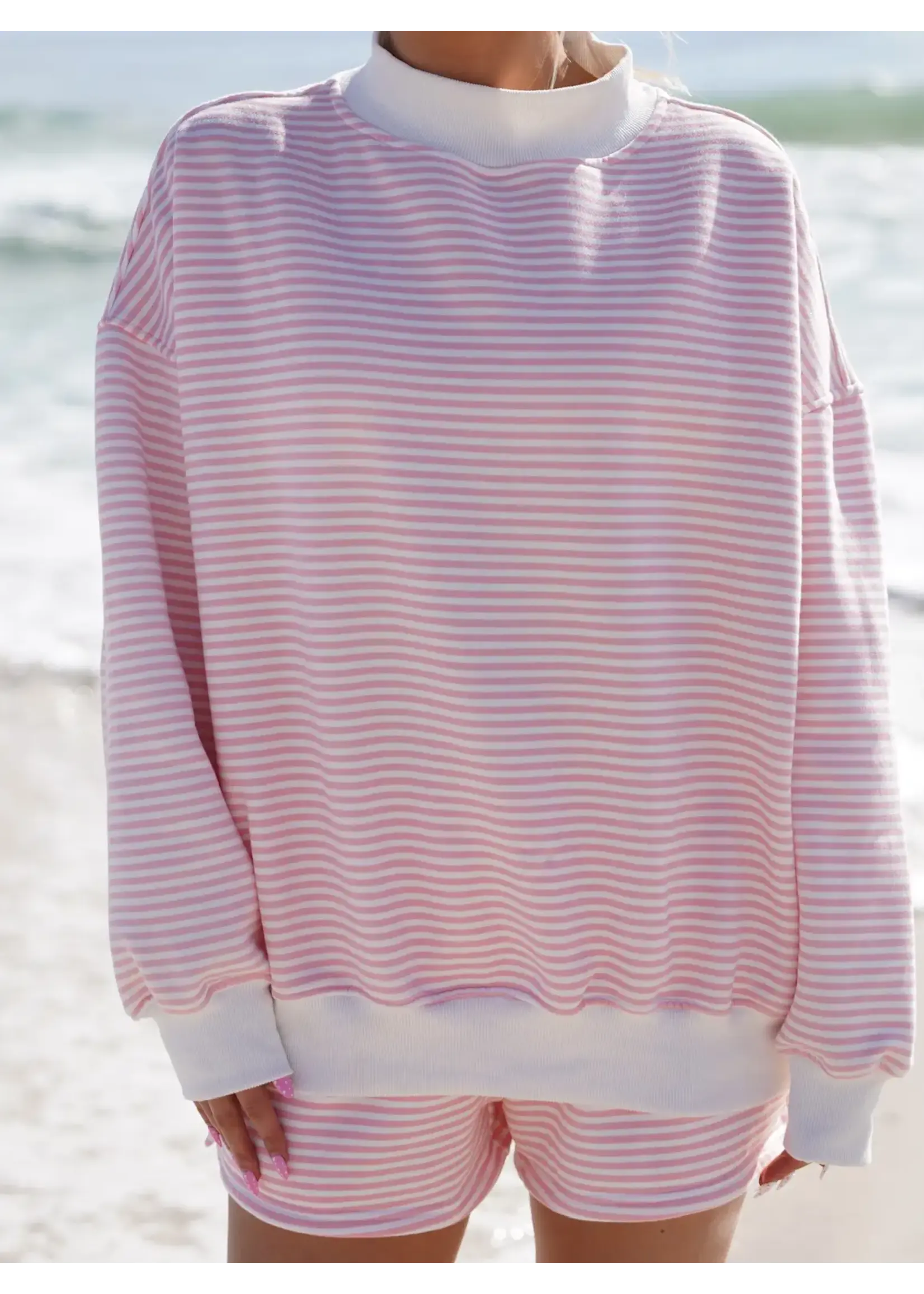 Sunkissed Coconut Big Striped Mockneck Sweatshirt - Skumockneck