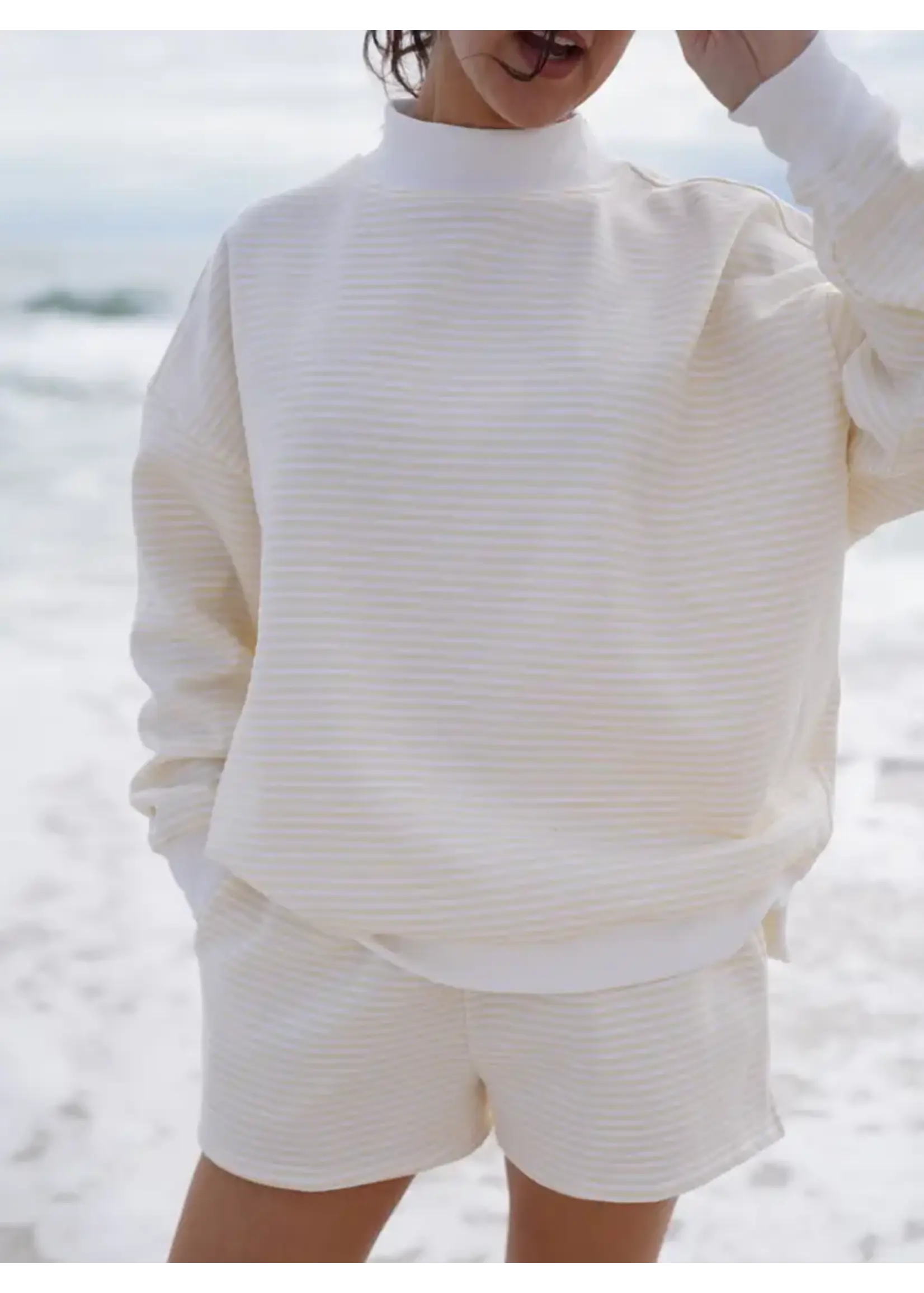 Sunkissed Coconut Big Striped Mockneck Sweatshirt - Skumockneck