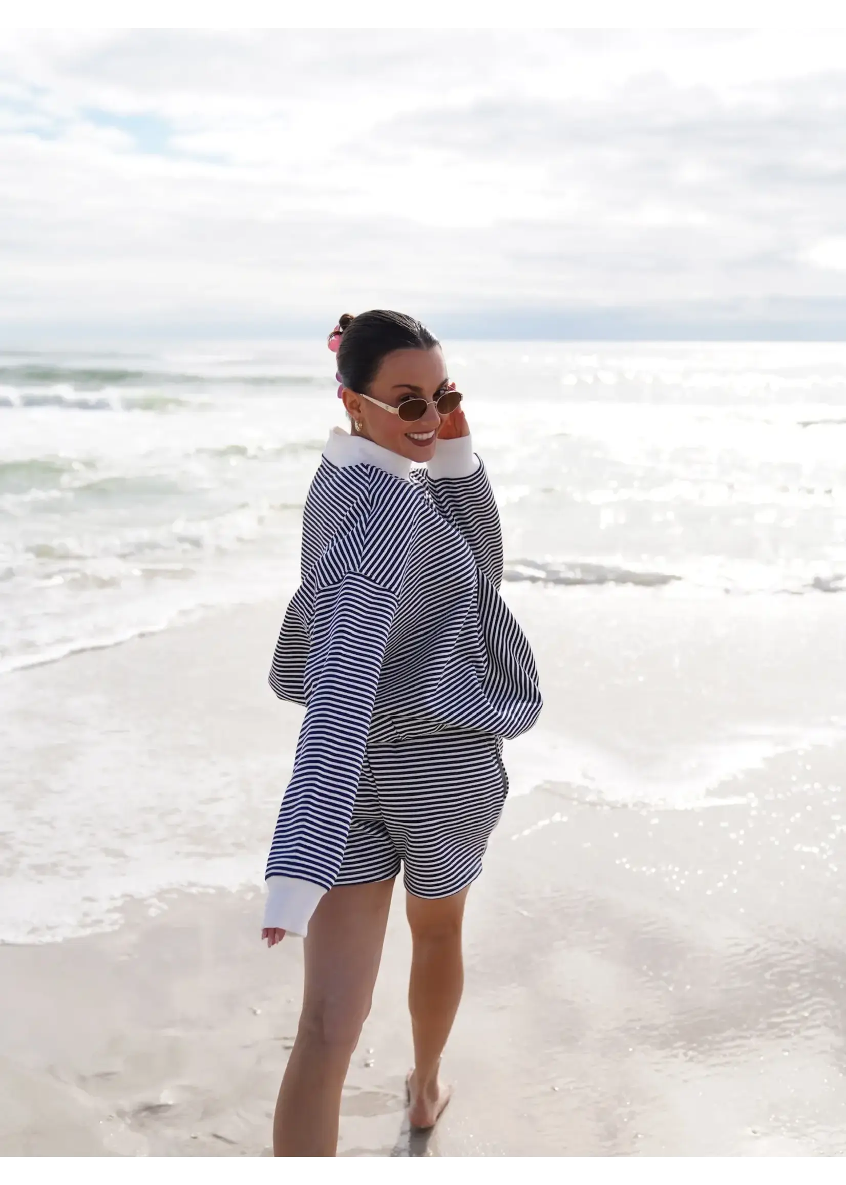Sunkissed Coconut Big Striped Mockneck Sweatshirt - Skumockneck