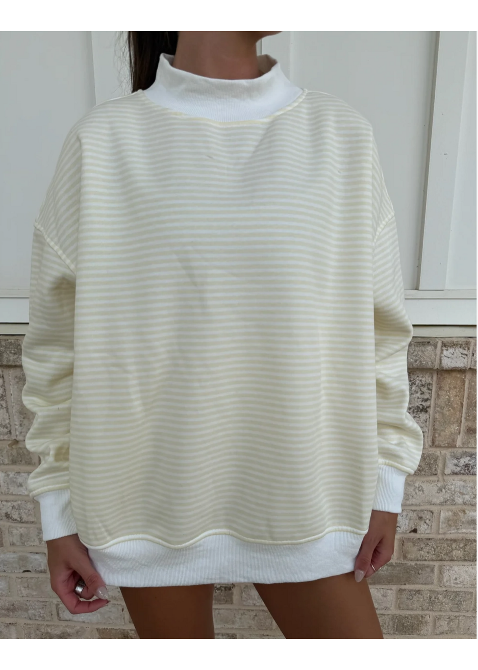 Sunkissed Coconut Big Striped Mockneck Sweatshirt - Skumockneck