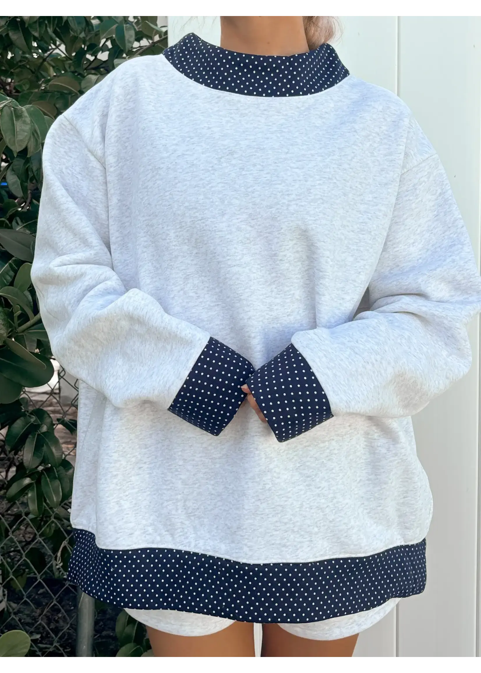 Sunkissed Coconut Polka Dot Mockneck Sweatshirt - SkuPearlGreyNavy