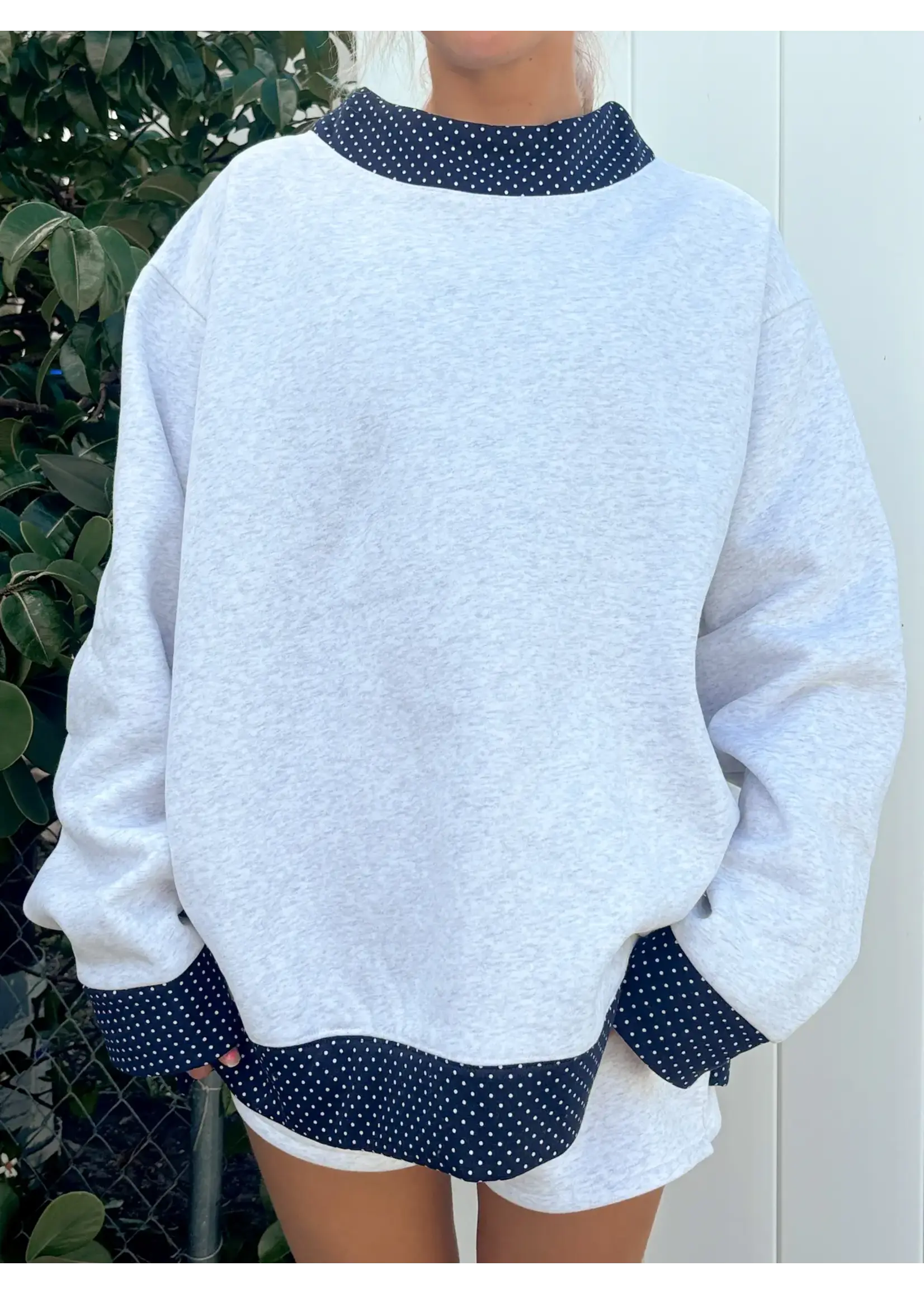 Sunkissed Coconut Polka Dot Mockneck Sweatshirt - SkuPearlGreyNavy
