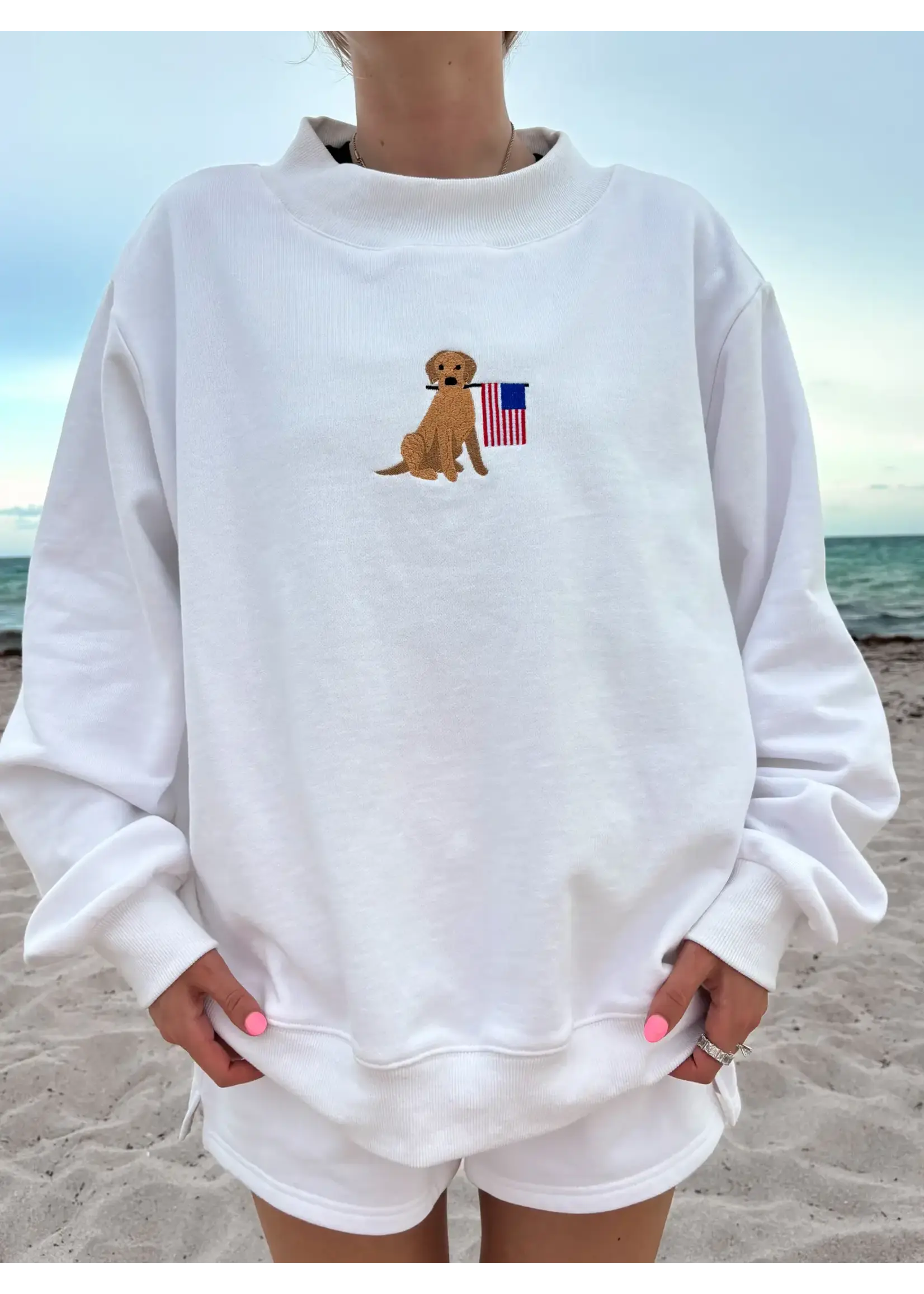 Sunkissed Coconut American Flag Dog Mockneck Sweatshirt - SkuWhite