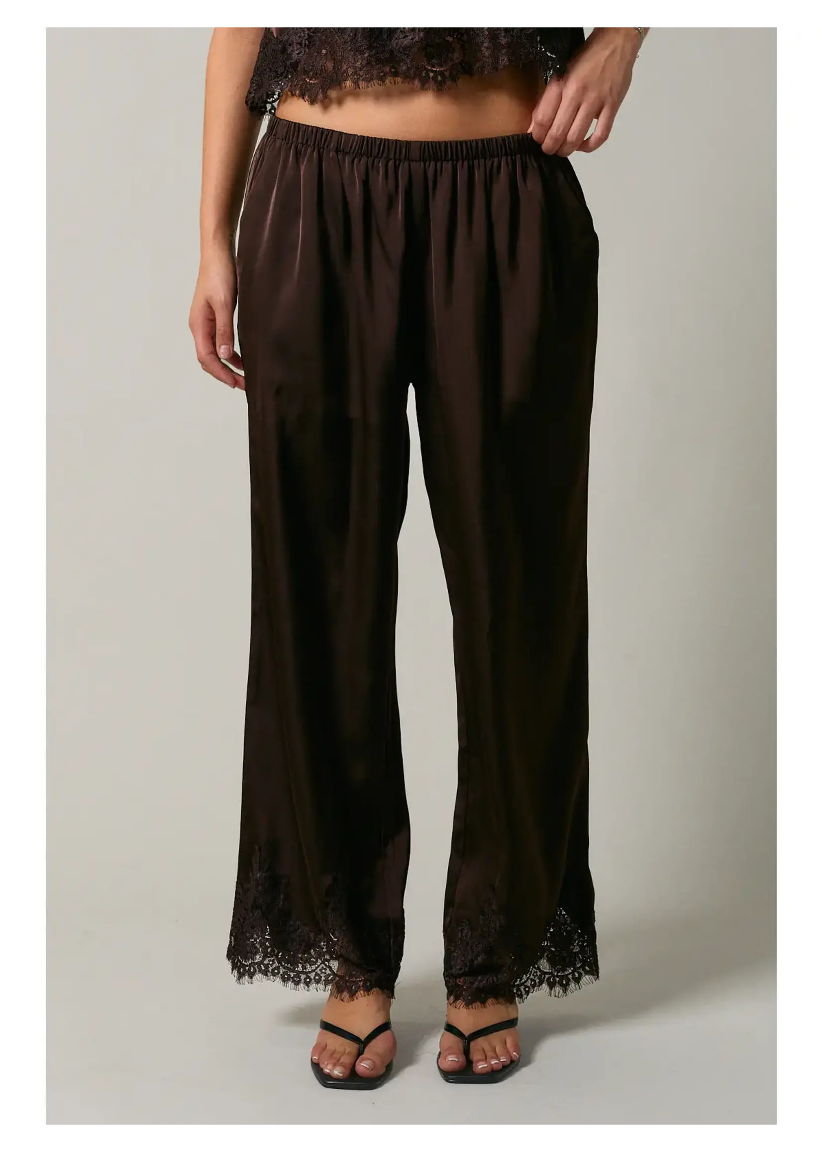 Le Lis Elastic Waist Lace Trim Wide Leg Pants - SP3823