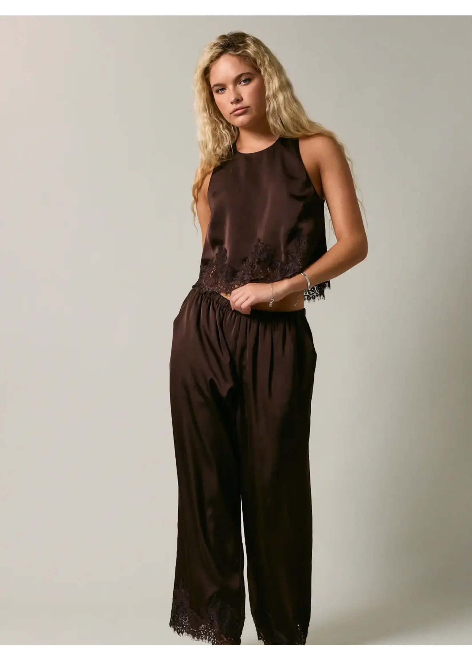Le Lis Elastic Waist Lace Trim Wide Leg Pants - SP3823