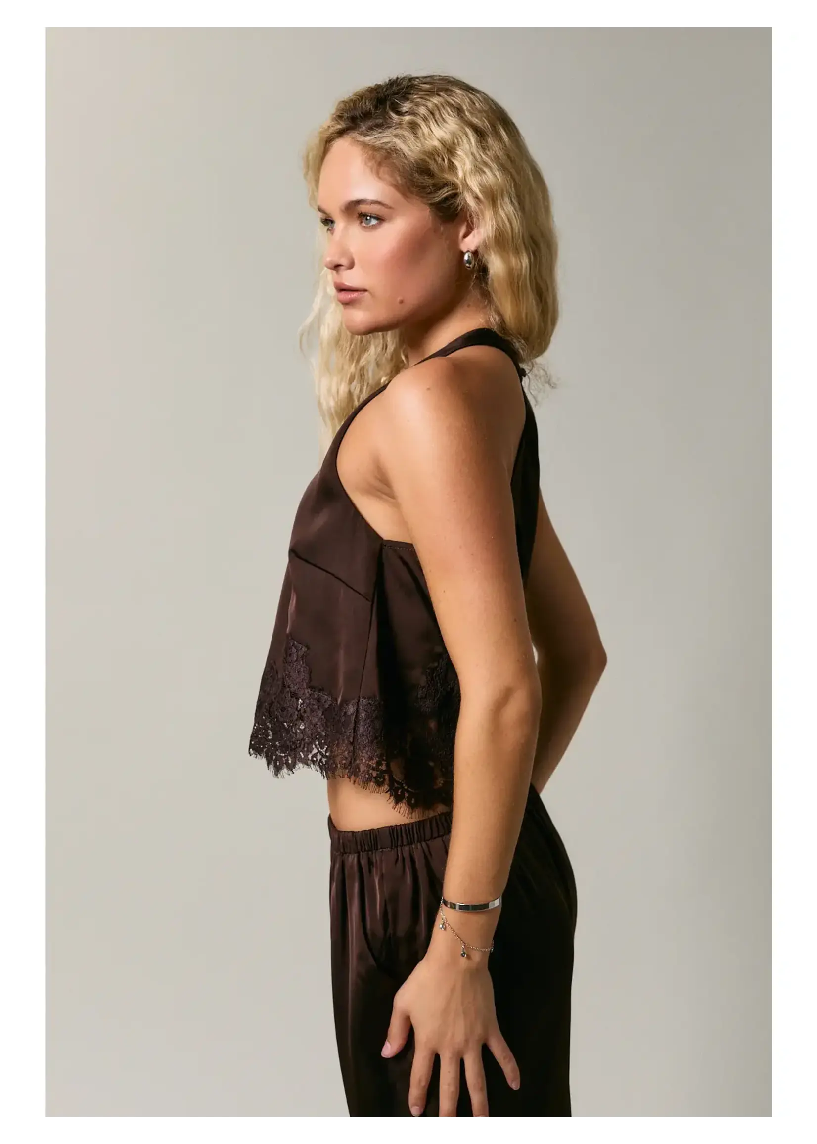 Le Lis Halter Neck Lace Trim Detail Sleeveless Top - ST3822