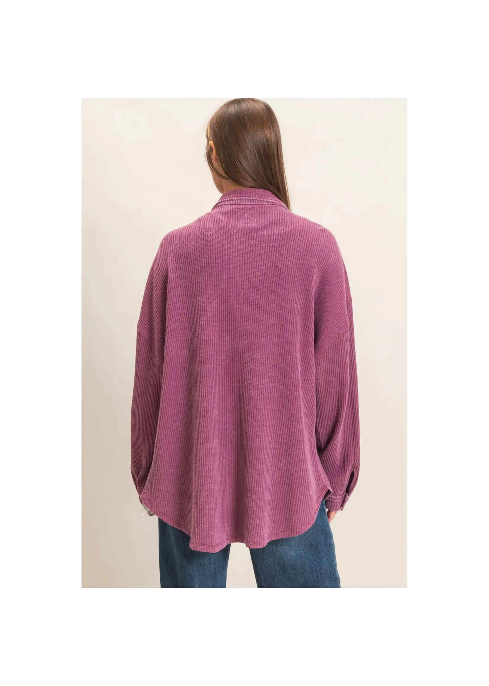 HYFVE Mineral Wash Waffle Knit Button-Up Shacket - DZ26E249