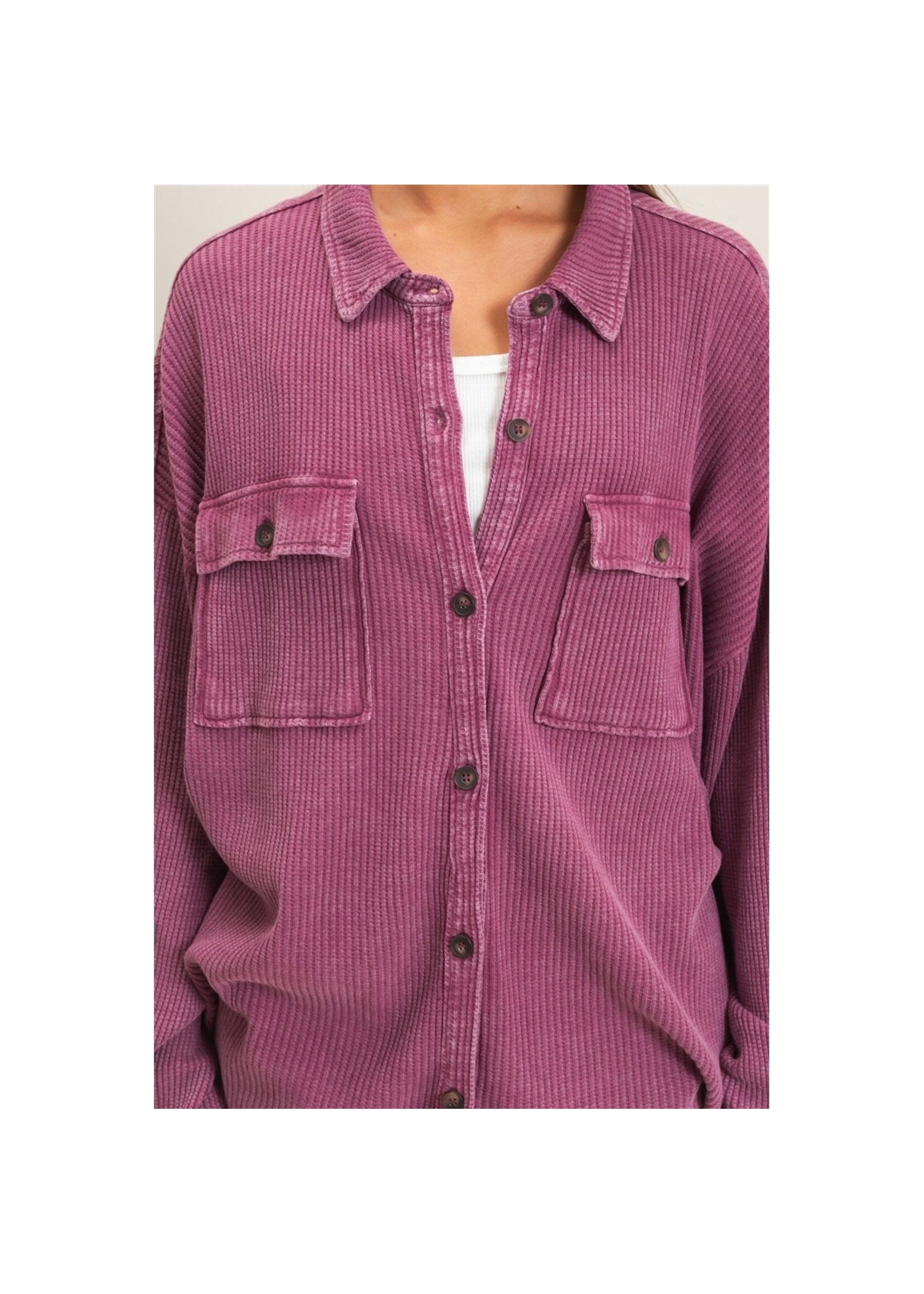HYFVE Mineral Wash Waffle Knit Button-Up Shacket - DZ26E249