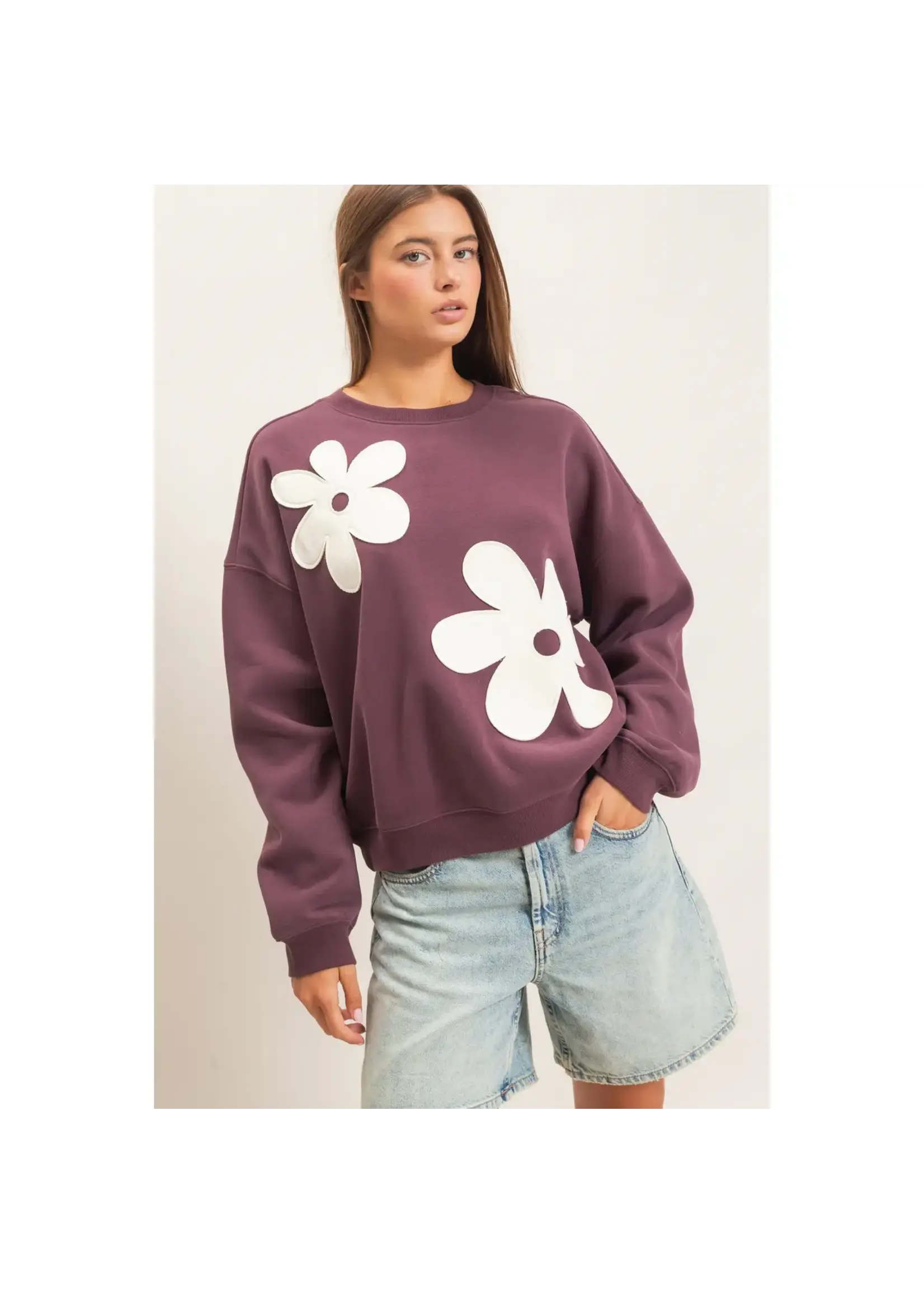 HYFVE Floral Applique Crew Neck Sweatshirt - DZ26E708