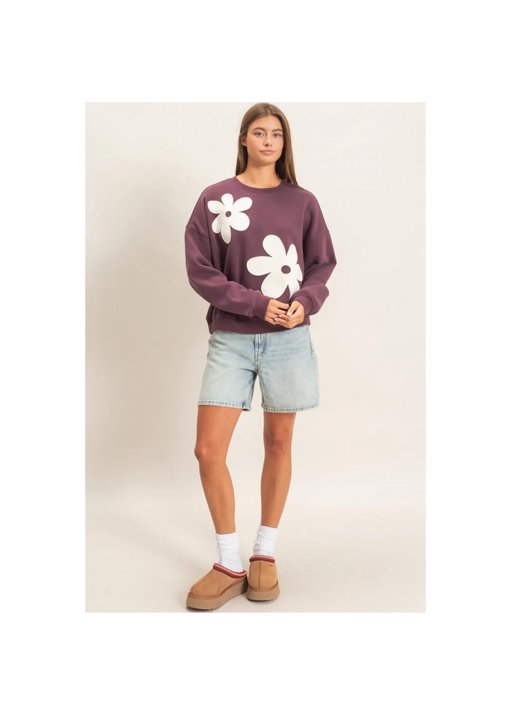HYFVE Floral Applique Crew Neck Sweatshirt - DZ26E708