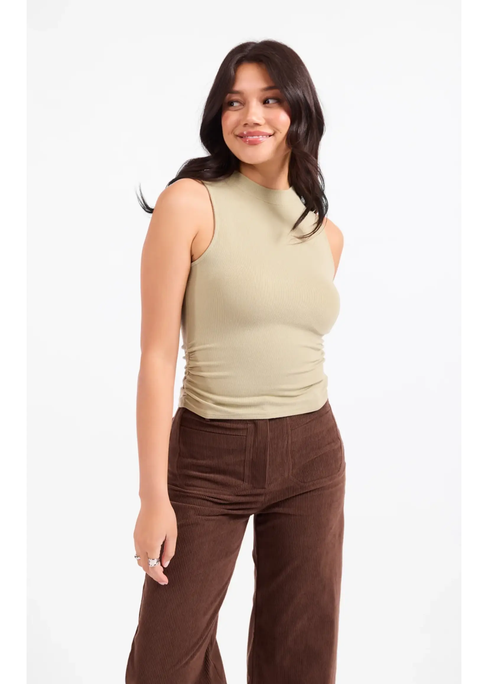 Sadie & Sage Ronan Mock Neck Ruched Knit Tank - AJ3214